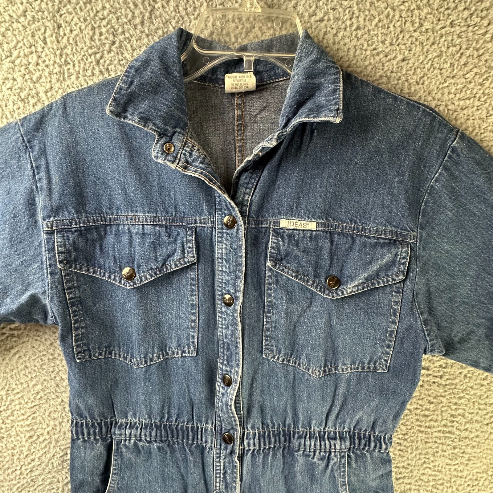 Vtg Jumpsuit Womens Medium 80s IDEAS Romper Coveralls Denim Snap Jumper