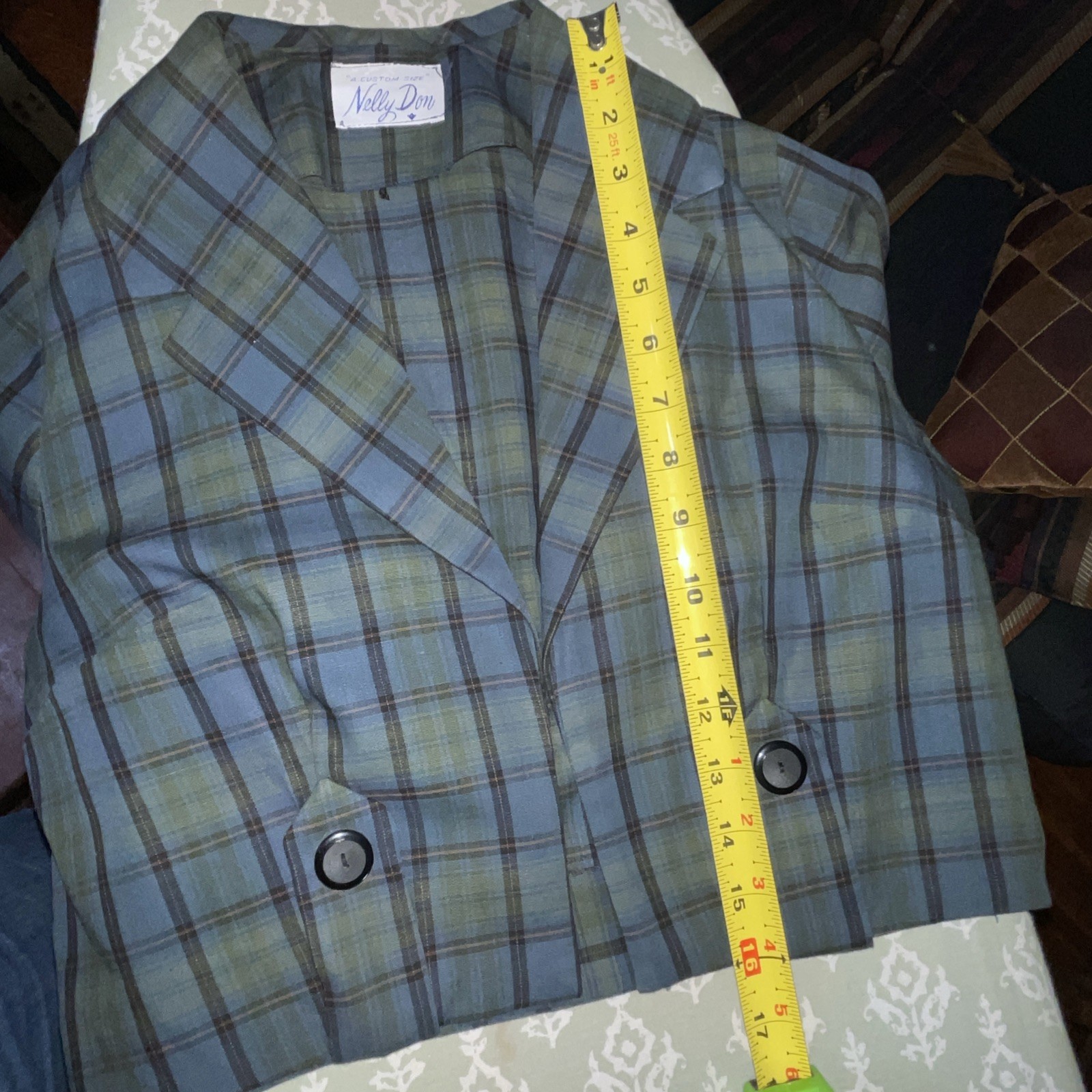 Vintage 60s Nelly Don Dress Jacket 2 Piece Set Blue Green Tartan Plaid Jacki ‘O