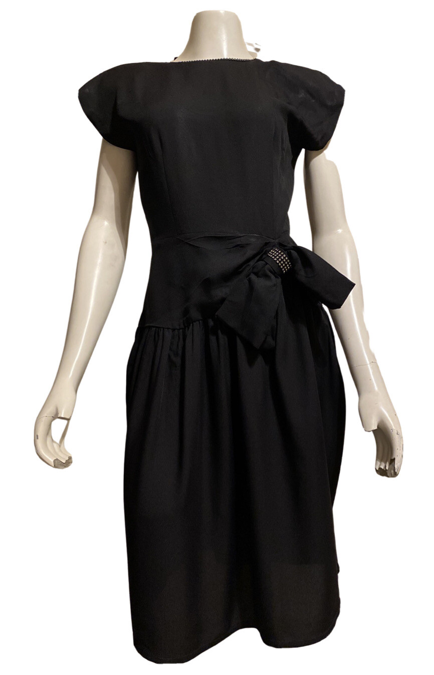 Vintage 1980s NANCY BRACOLONI for VIJACK Dress Black Crepe &. Rhinestones DISCO