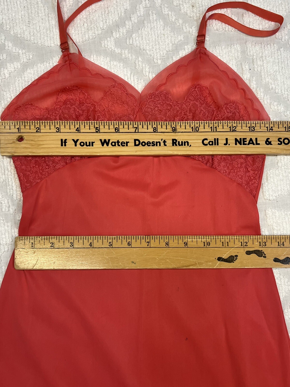 Vtg 50s/60s Luxite Kayser Slip Sz 32 Red/Pink & Lace Nylon Midi Repaired
