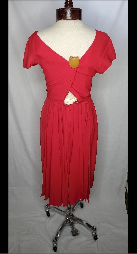 Vintage 1950s Lipstick red dress with V-neck Draped Waist Shash Cocktail Dress