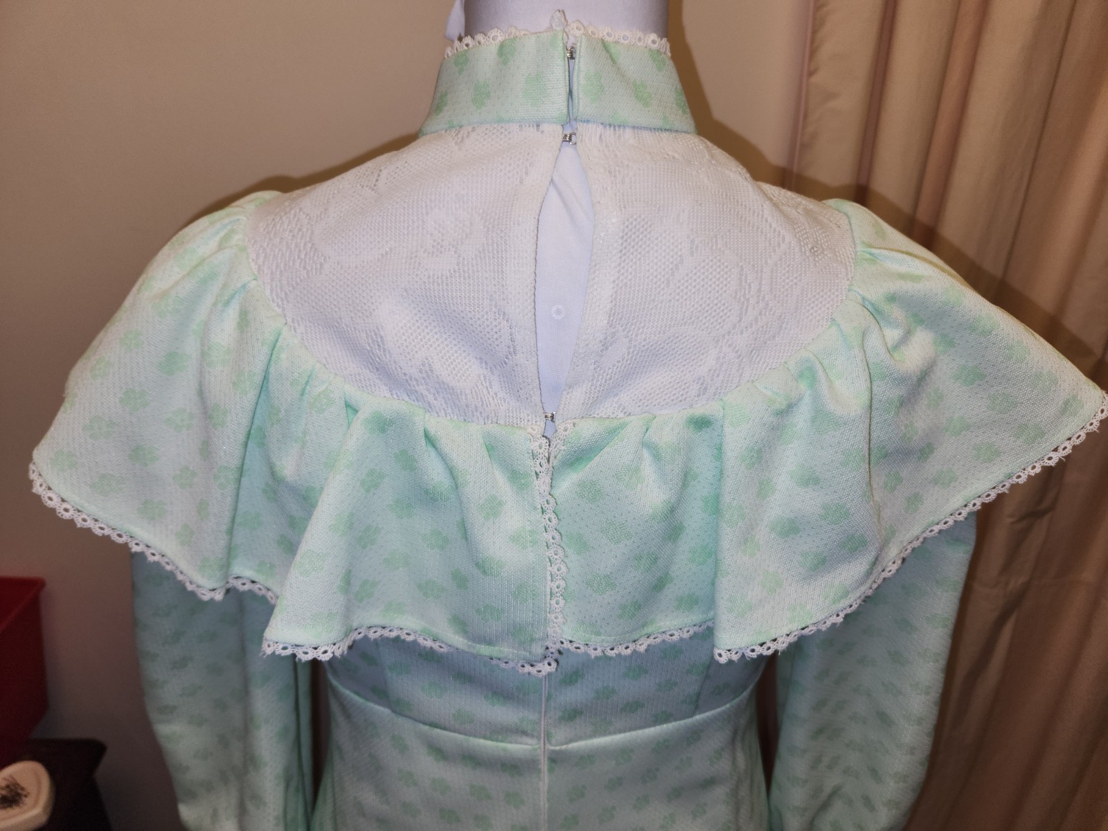 VTG 70s Handmade Prairie Cottage Core Gree Floral Pattern Maxi Dress*sz10*EUC