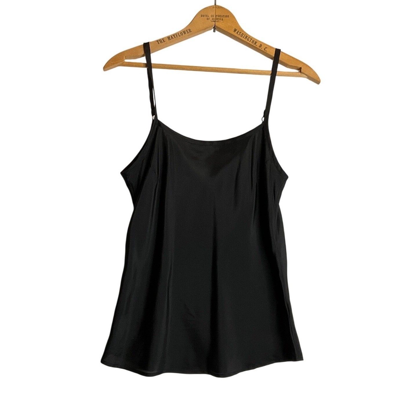 Eileen Fisher 100% Silk Black Cami Top Layering Adjustable Strap Minimalist S