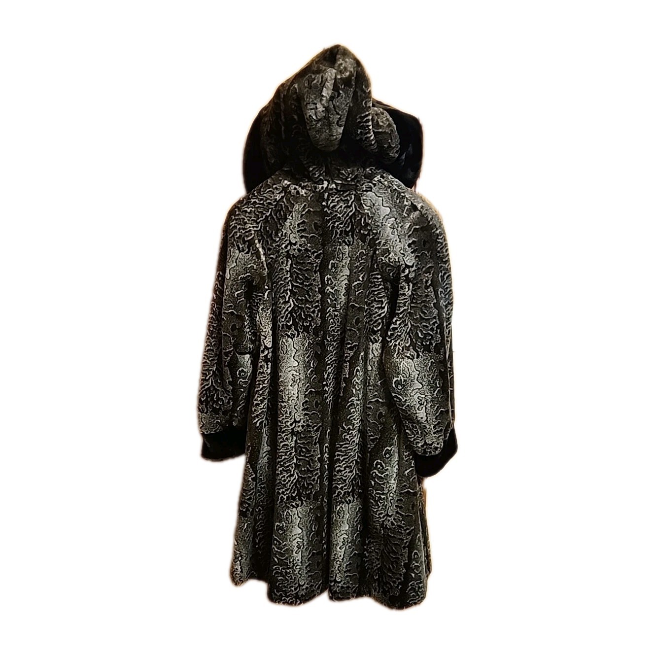 Vtg Faux Fur Long Hooded Coat Size S 6-8 USA Luxe Mob Wife Boulevard East