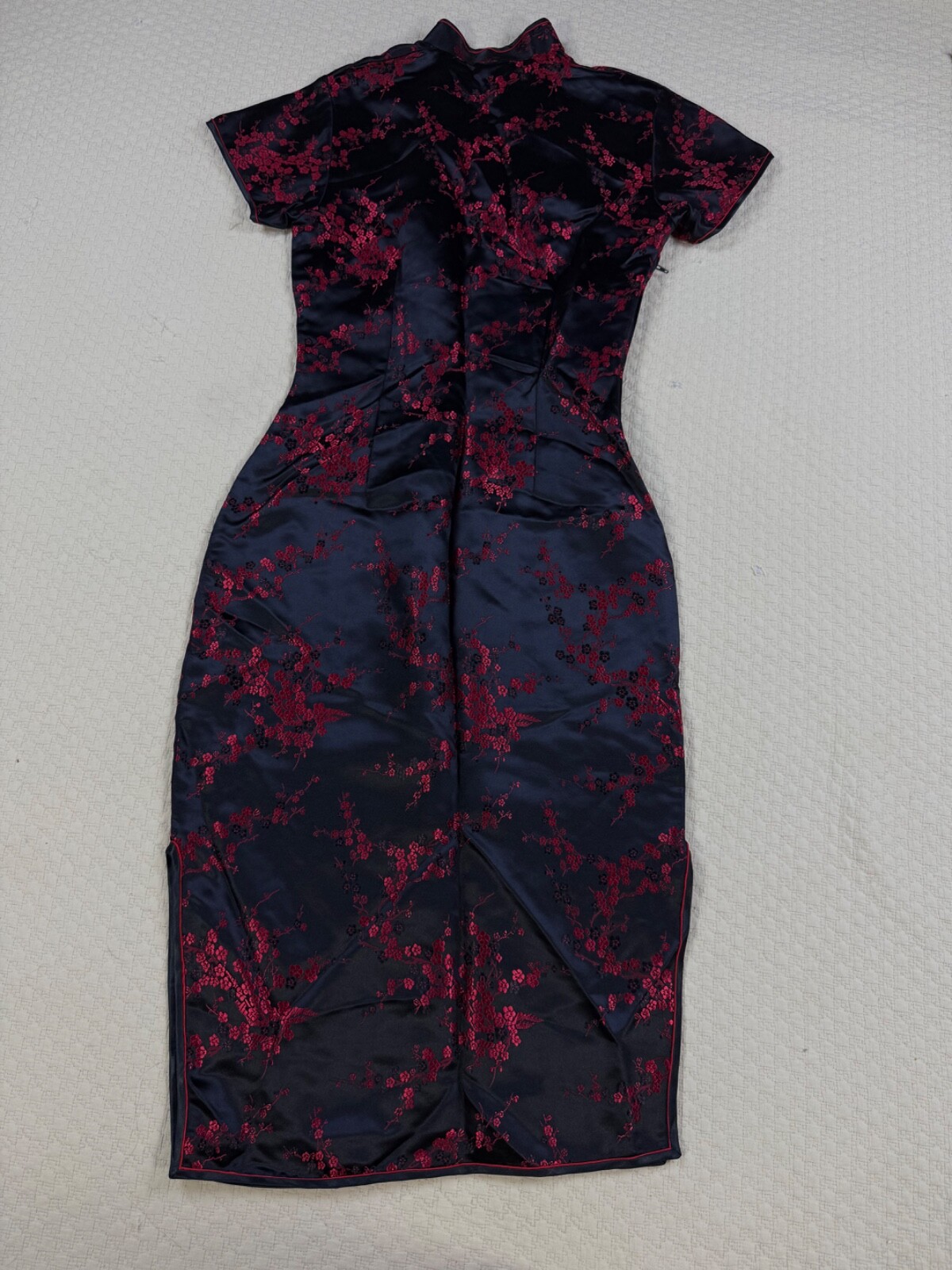 Vintage Traditional Cocktail Dress 1970s Asian | Black and Red | Size 36 Small