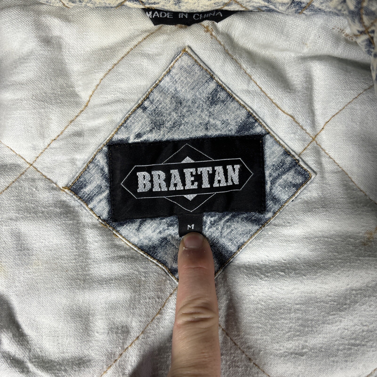 Vintage Braetan 80s Acid Wash Denim Patchwork Quilted Jacket Sleeve Medium Retro