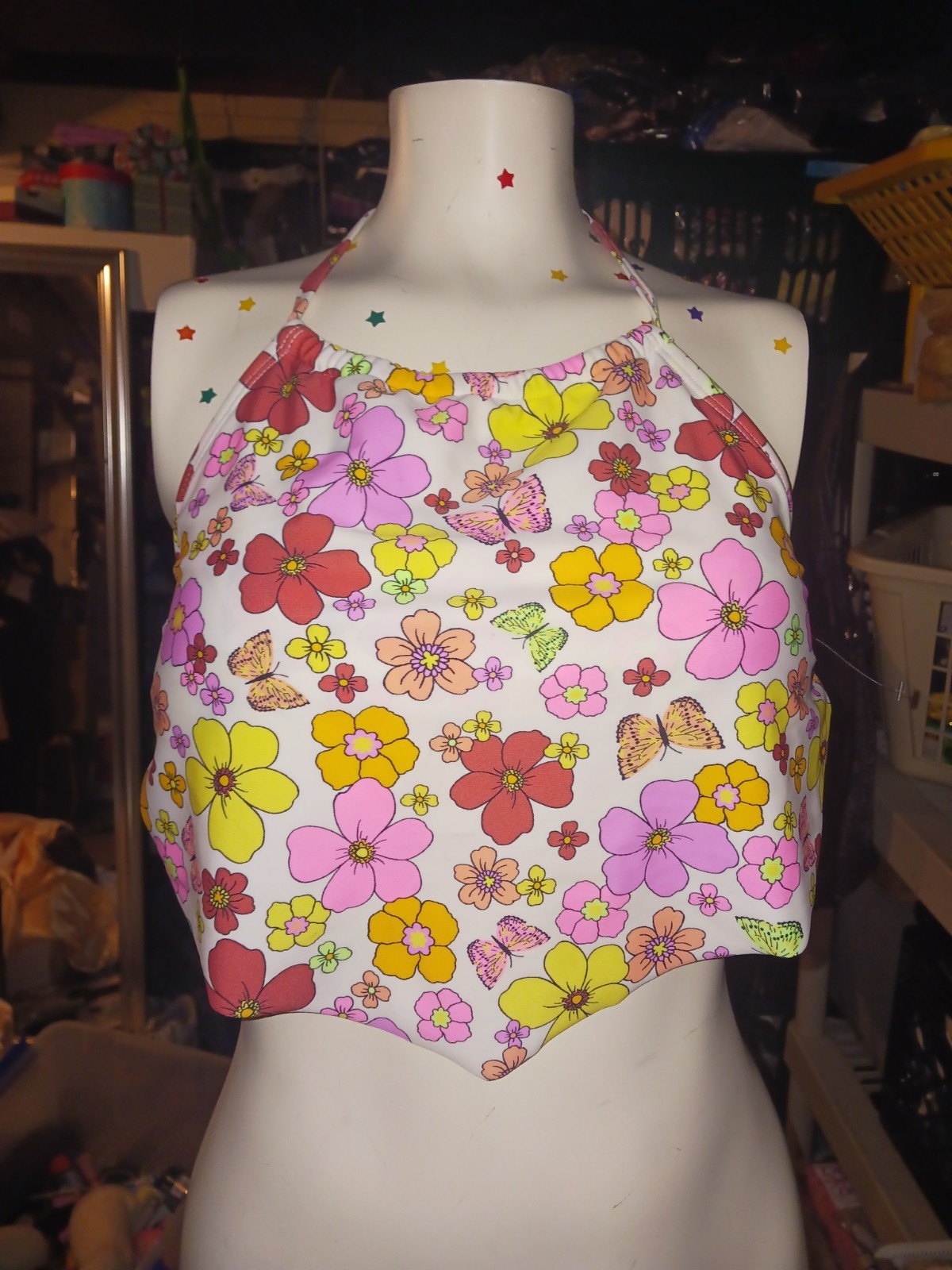 California Waves Handkerchief Bikini Top Juniors Large Floral Print Swimsuit Top