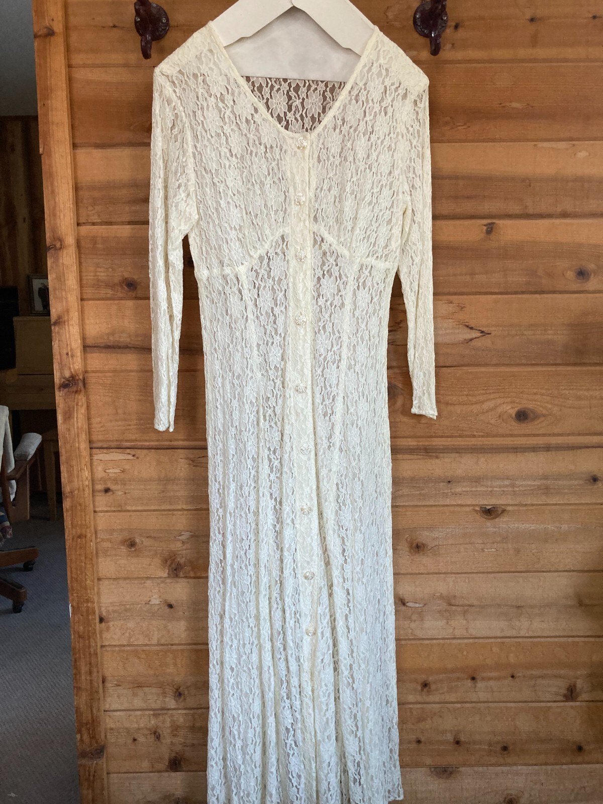 Size S Vintage WESTMINSTERLACE Crochet Lace Maxi Dress Ivory Special Occasion