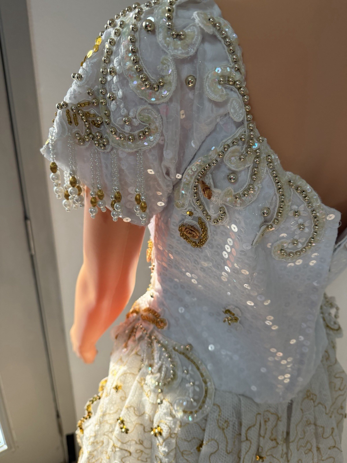 Vintage Ivory Gold Beaded Dress XS Formal Handmade Embellished Gow