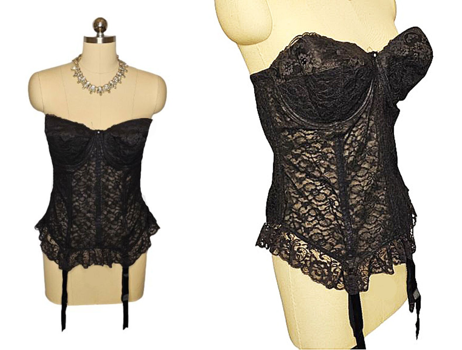 VINTAGE UNWORN ILLUSION I OWE IT ALL TO THE GODDESS BLACK LACE MERRY WIDOW 40 C