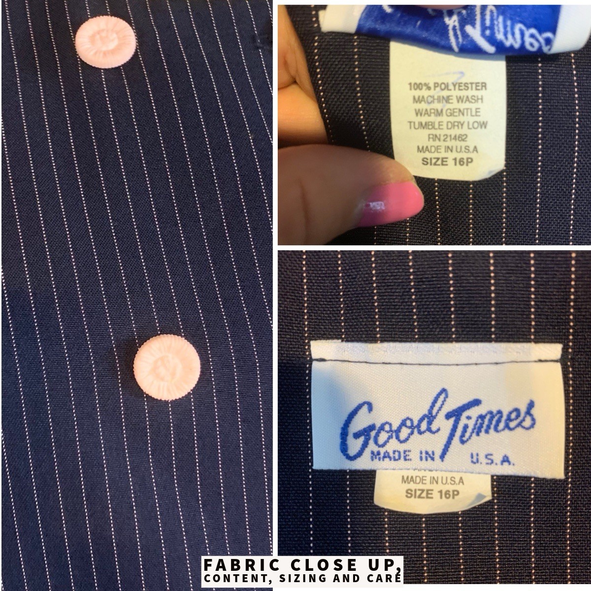 VINTAGE CIRCA 1980’S GOOD TIMES NAVY BLUE & PINK STRIPED BLAZER SIZE 16P