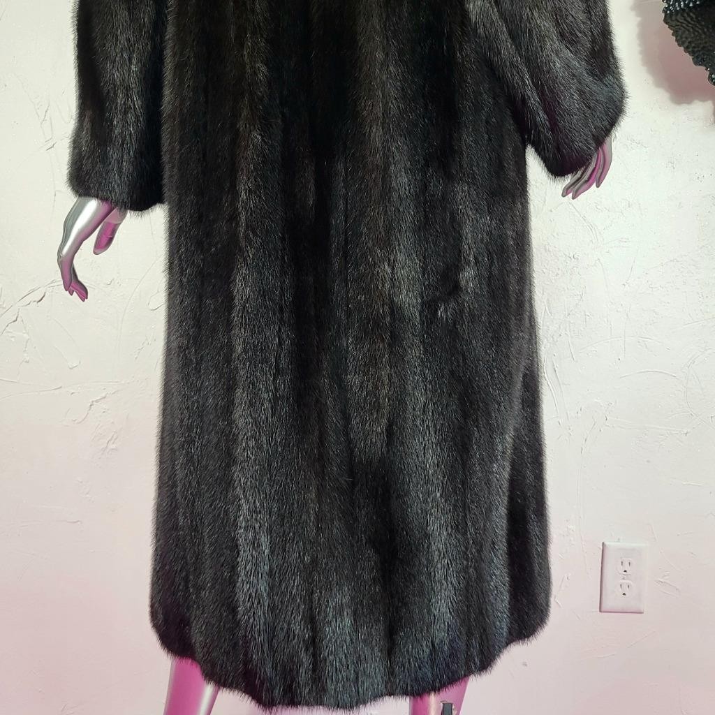 PARISIAN FURS~M/L~STUNNING VINTAGE BLACK GENUINE REAL FULL LENGTH MINK FUR COAT