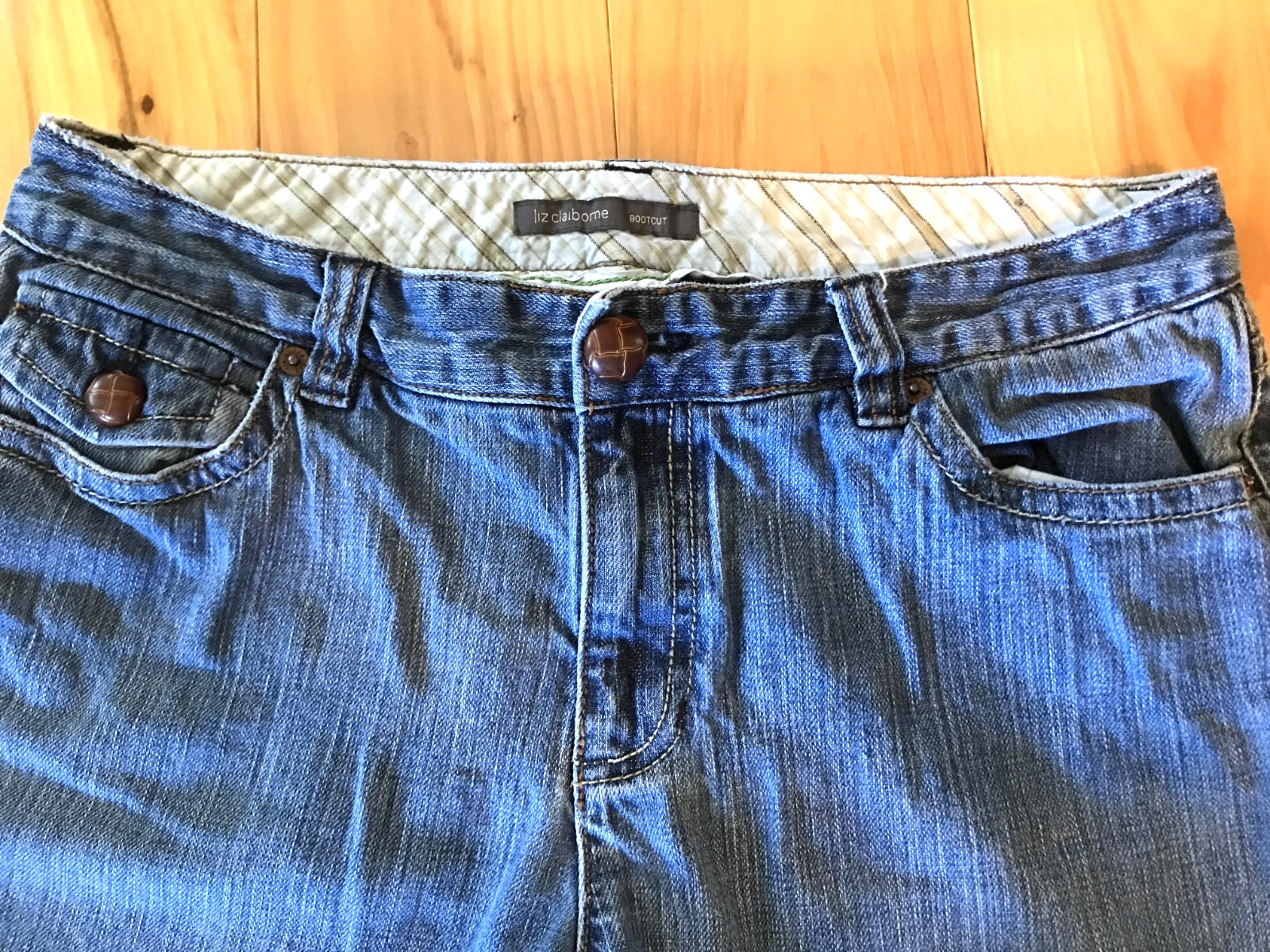 Liz Claiborne Bootcut Jeans w/Leather Quilted Buttons, Vintage 90s Size 10