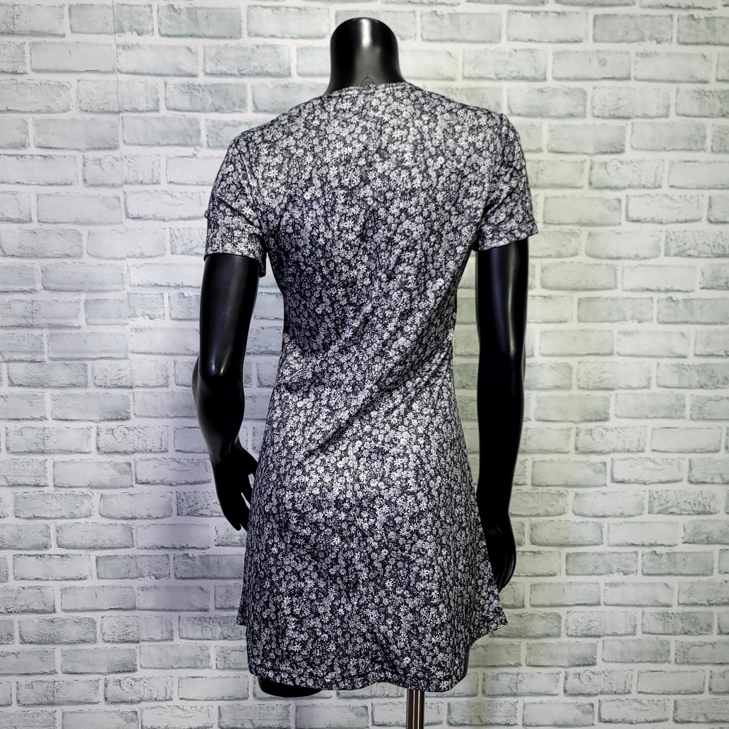 Vintage 90s Hana Size L Black Grey Dainty Daisy Floral Babydoll Mini Dress