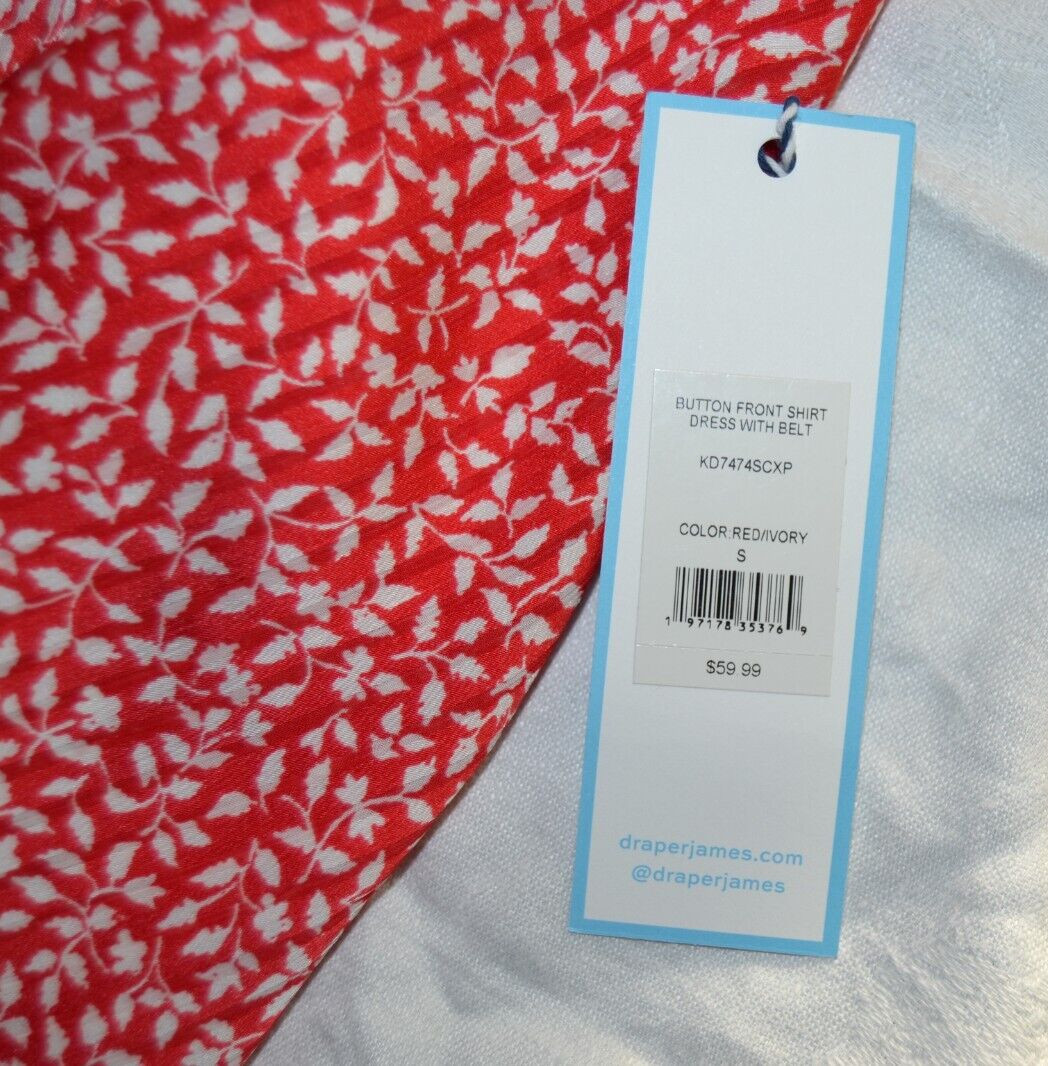 DRAPER JAMES Button Front Shirt Dress RED/CREAM Size S Vintage Fully Lined NWT