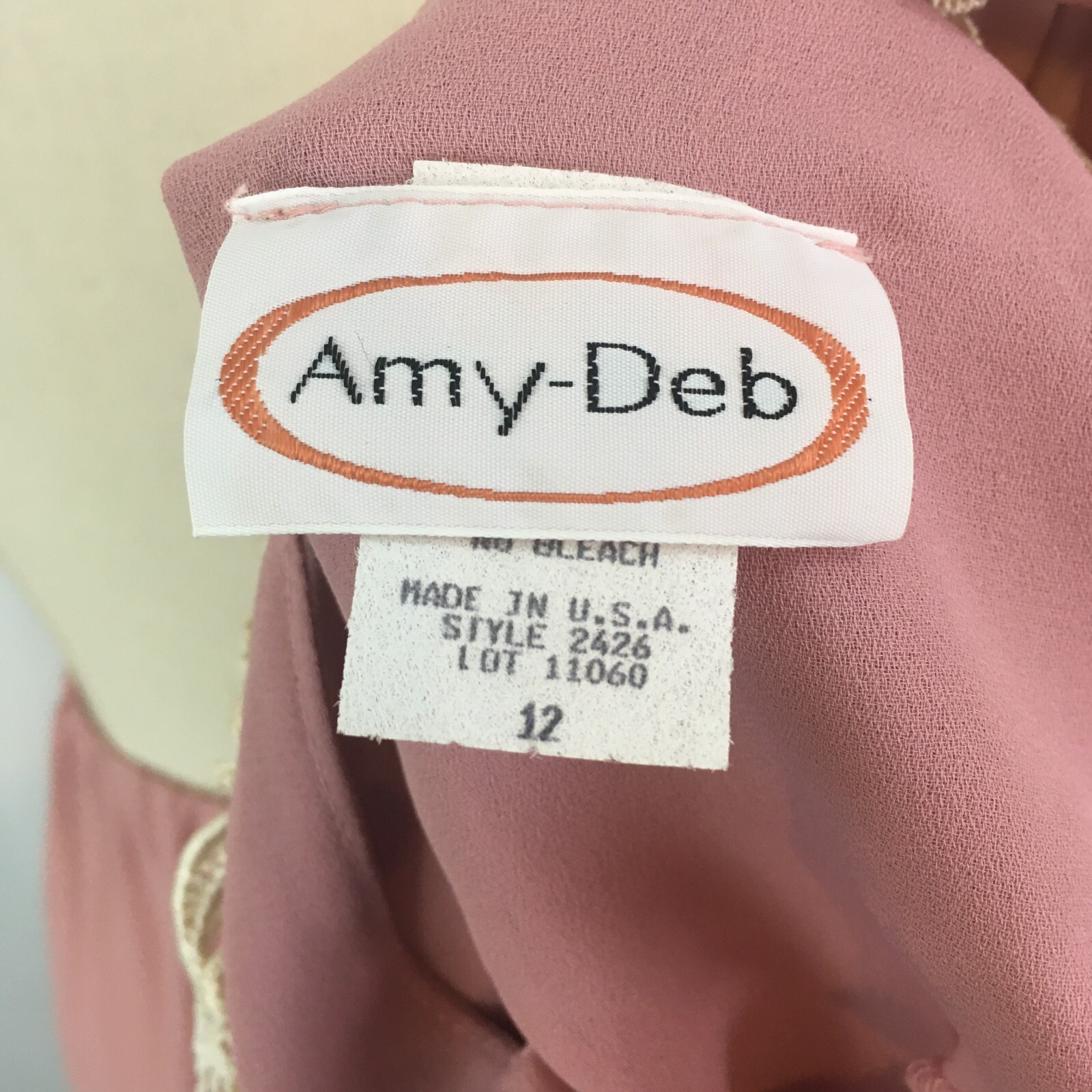 Amy-Deb Vintage 70’s Dusty Pink Sheer 2 pc dress, Lace Collar Cottagecore, sz 12