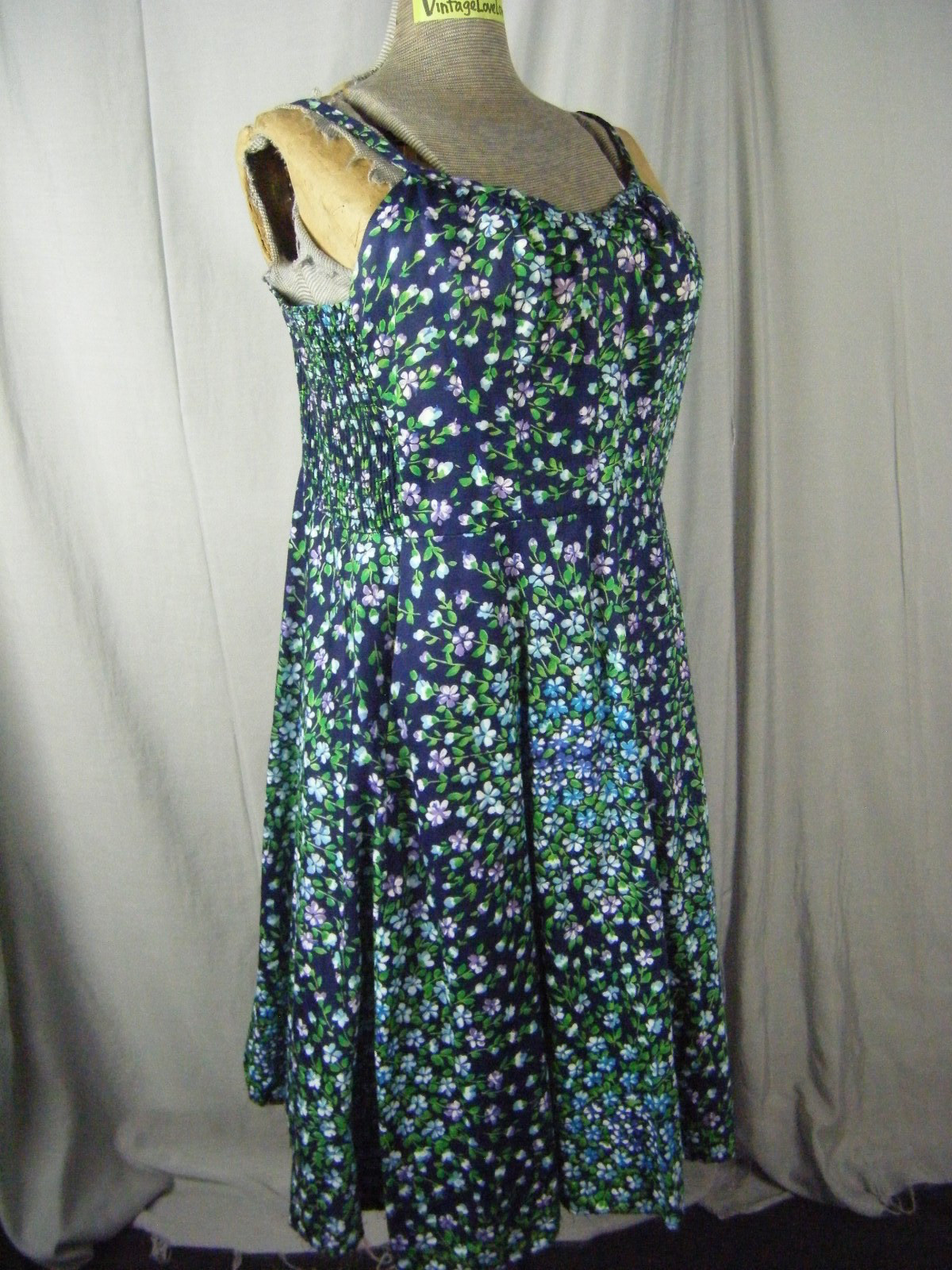 MURRAY MEISNER Vtg 60s Navy Green Floral Sun Swim Dress-Bust 34-37/XS