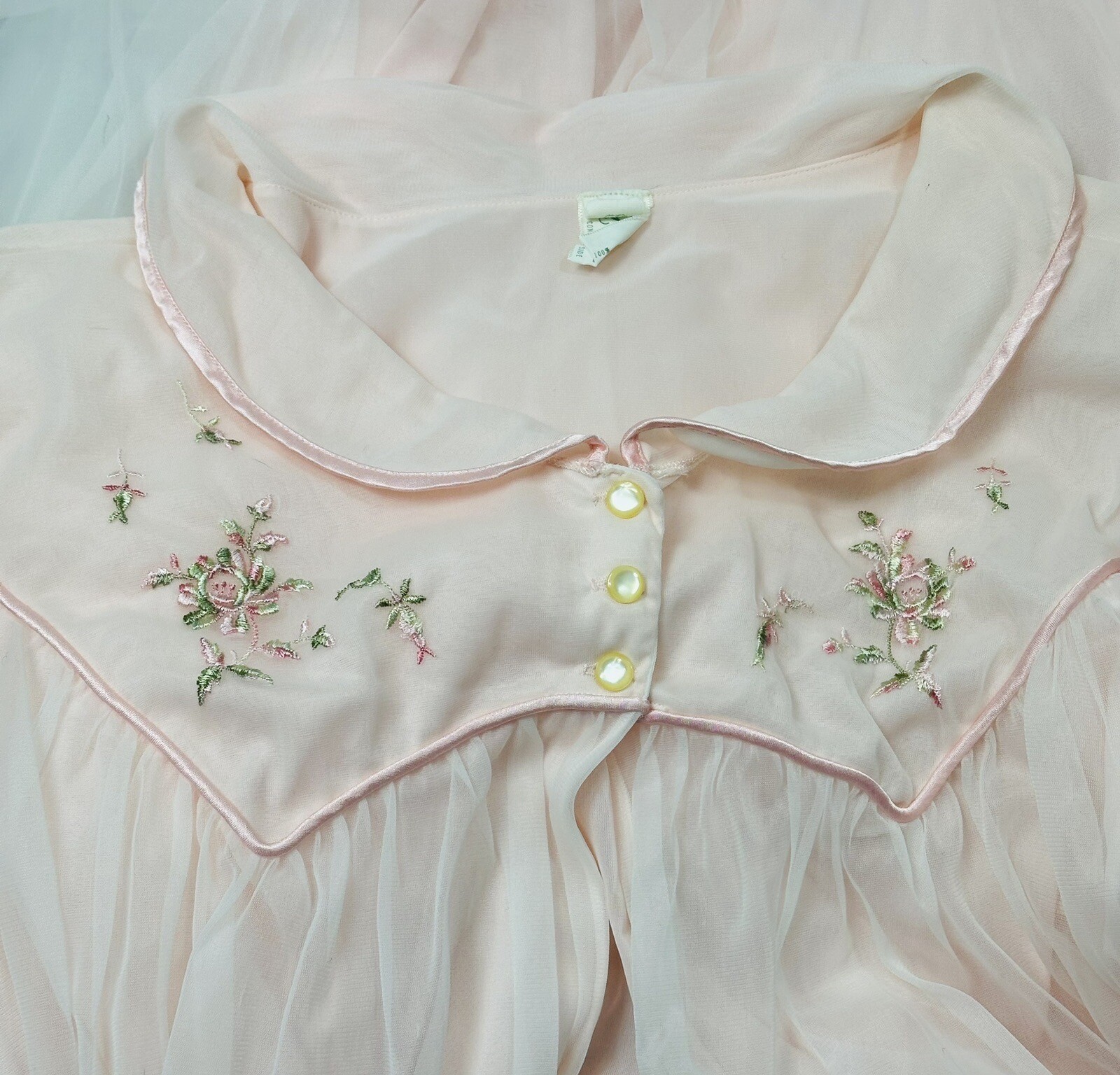 Vtg 34 Godfried Pink Nylon Robe Floral Embroidery Union Made Mcm Retro Pin Up