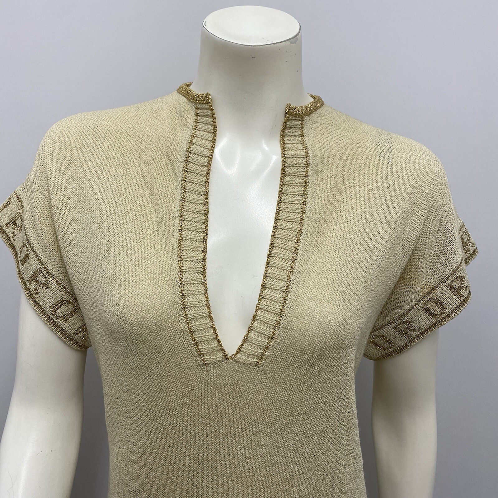 Vintage Krizia Maglia Knit Tunic Sweater Top Says „ORO” Means Gold 44 Small S