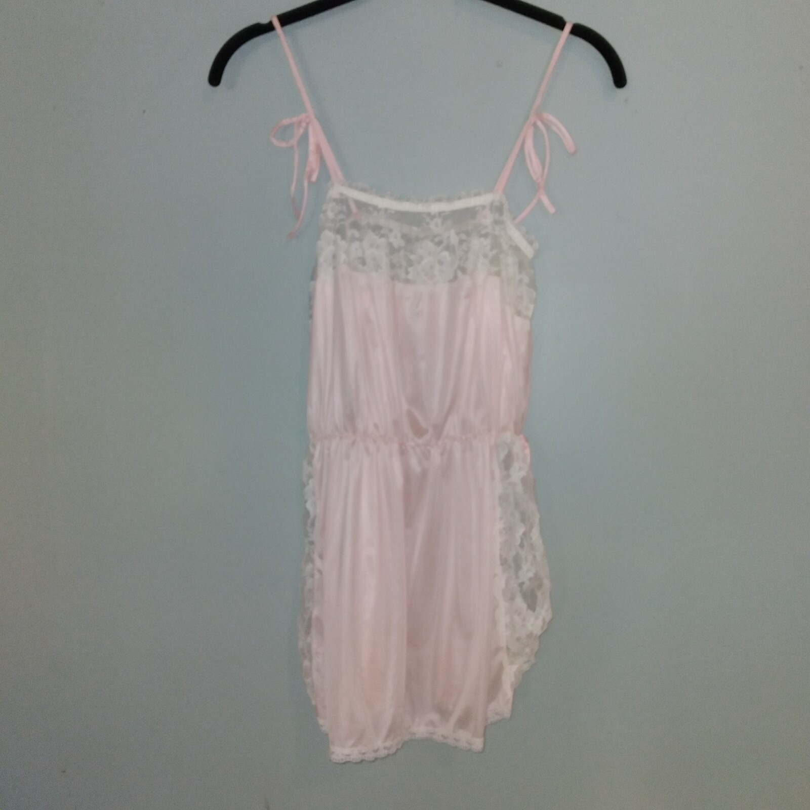 Vintage 1960s, Teddie, Pandora Lingerie by Chic, Lace Satin Sexy Pink White M