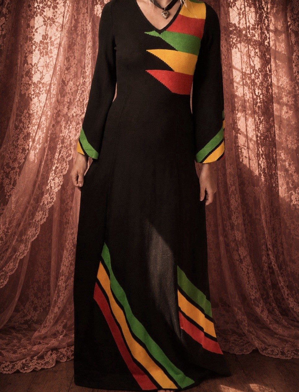1960s Handmade Worsted Soft Wool Rastafarian Goth Gown