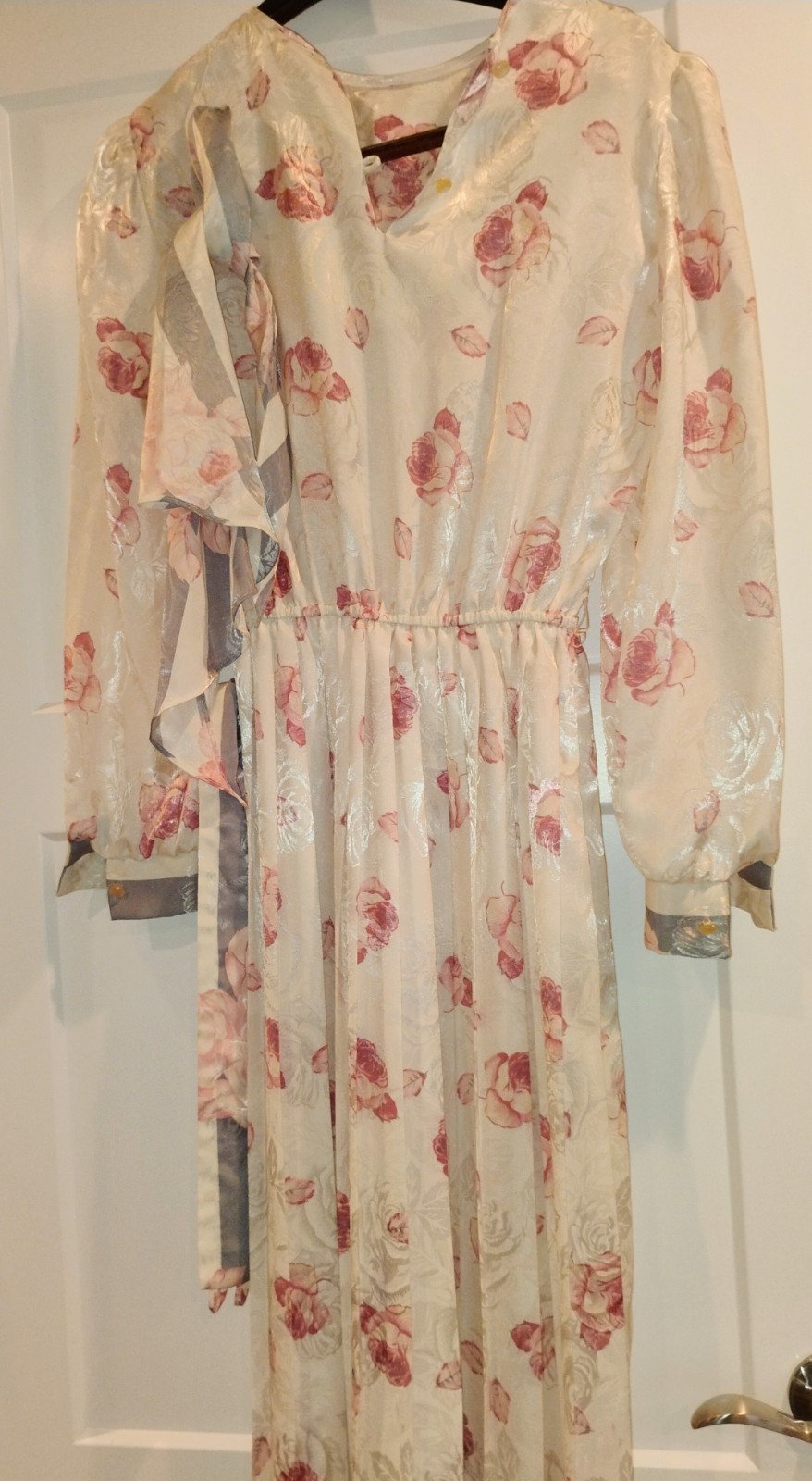 Vintage Mavinette Women’s Dress Size 8 Roses Cinched Waist Pleated Skirt 1980s