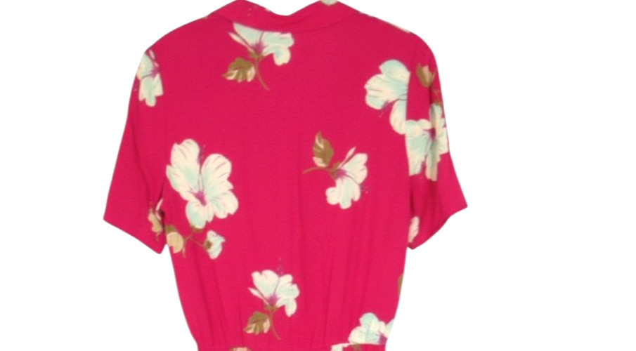 VTG JODY Of CALIFORNIA Pink Floral PLEATED 1/4 Buttons CREPE Blouson Dress Sz M