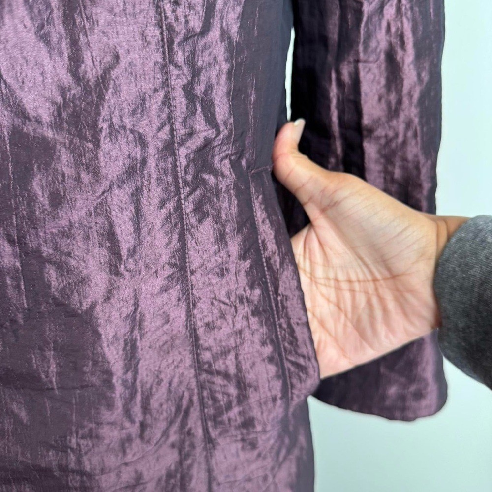 Vintage Iridescent Purple Ruffle Coat High Neck Funnel Lightweight Small