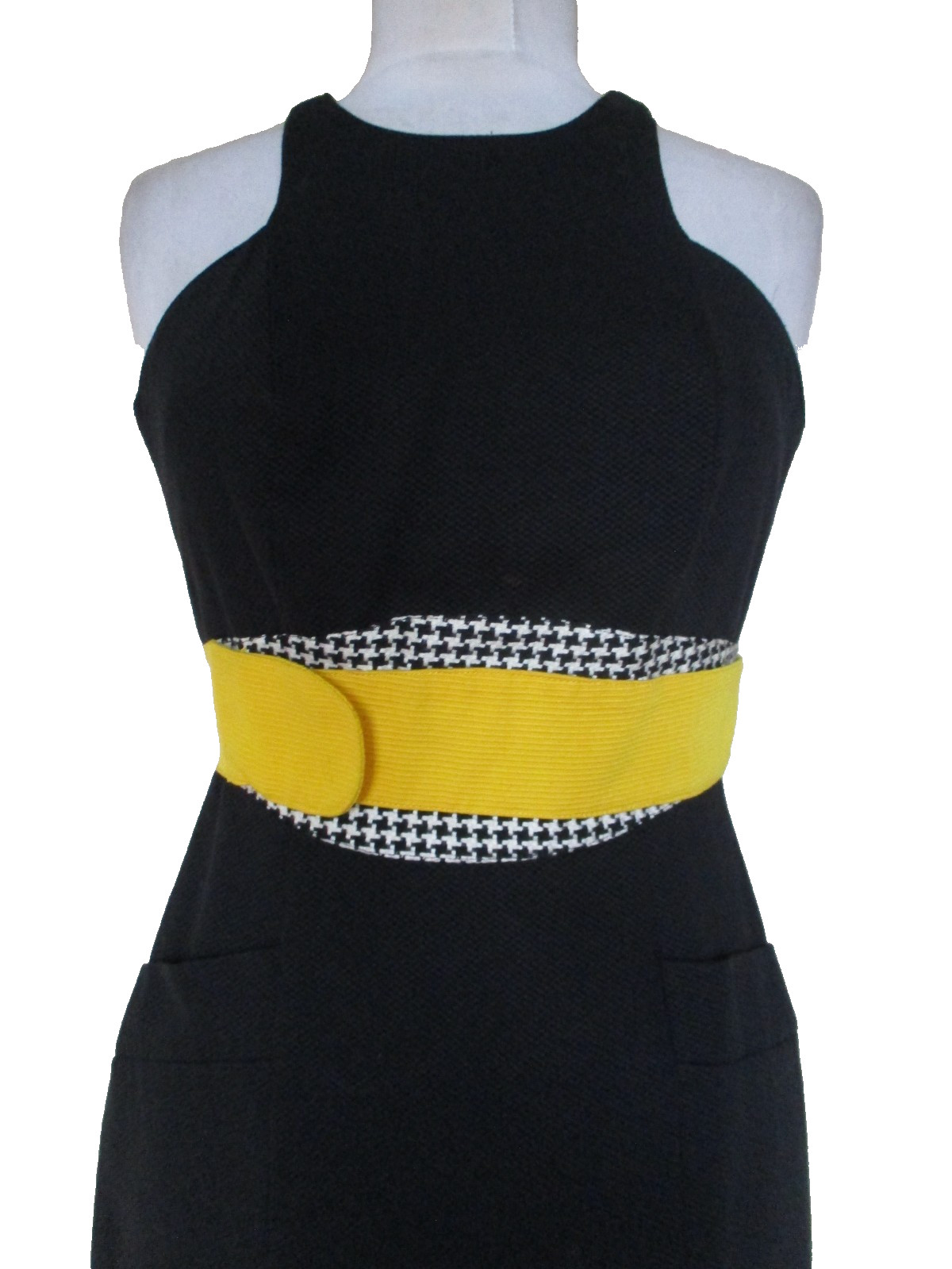 Vintage 90s Mini Dress Linda Segal Black White Houndstooth Fitted S Women