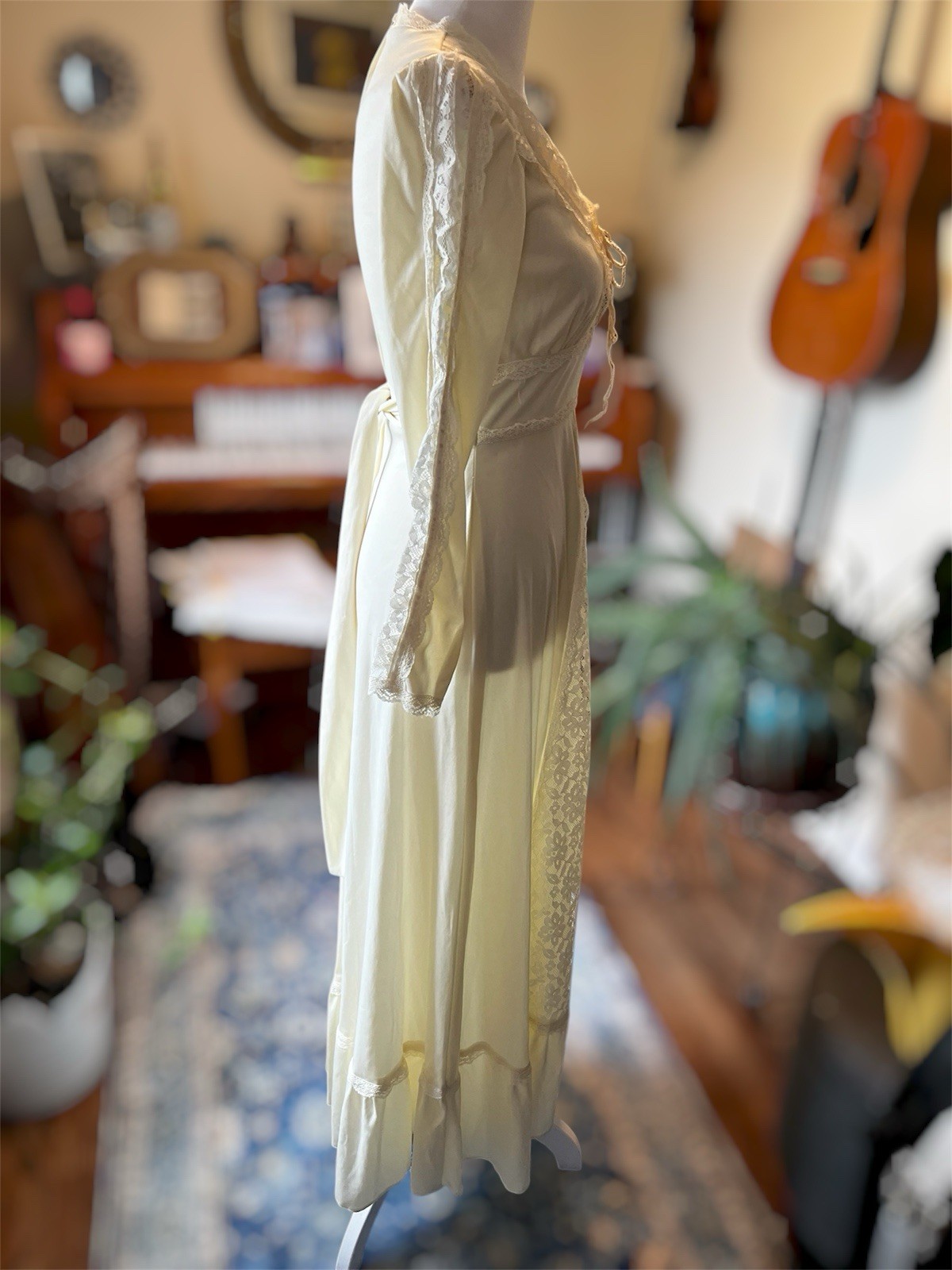 1970s Cream Prairie Style Wedding Dress