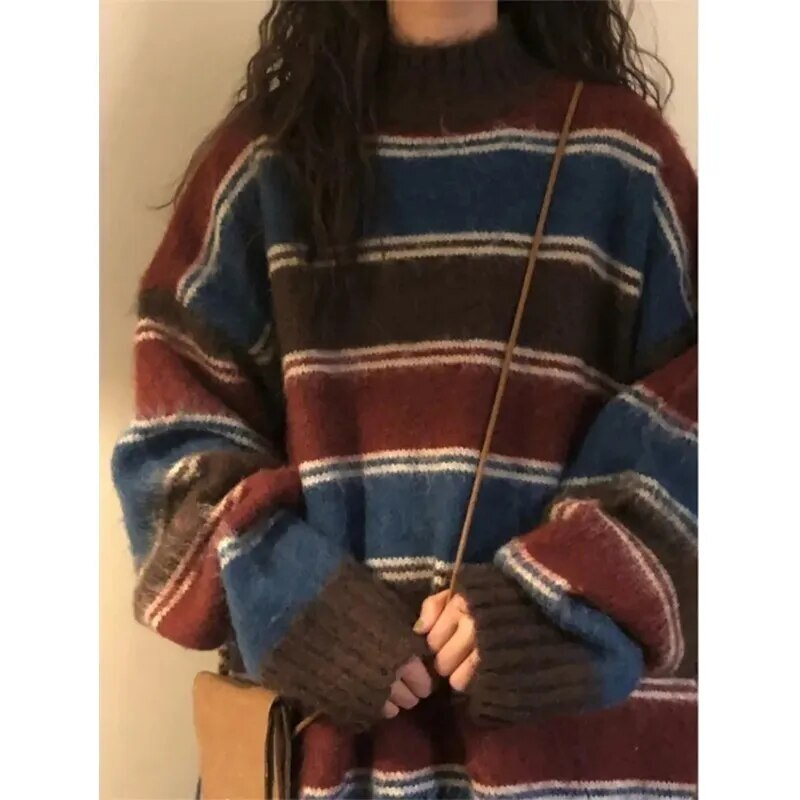 Sweaters Women Oversized Knitwear Streetwear Patchwork Jumpers Pullovers