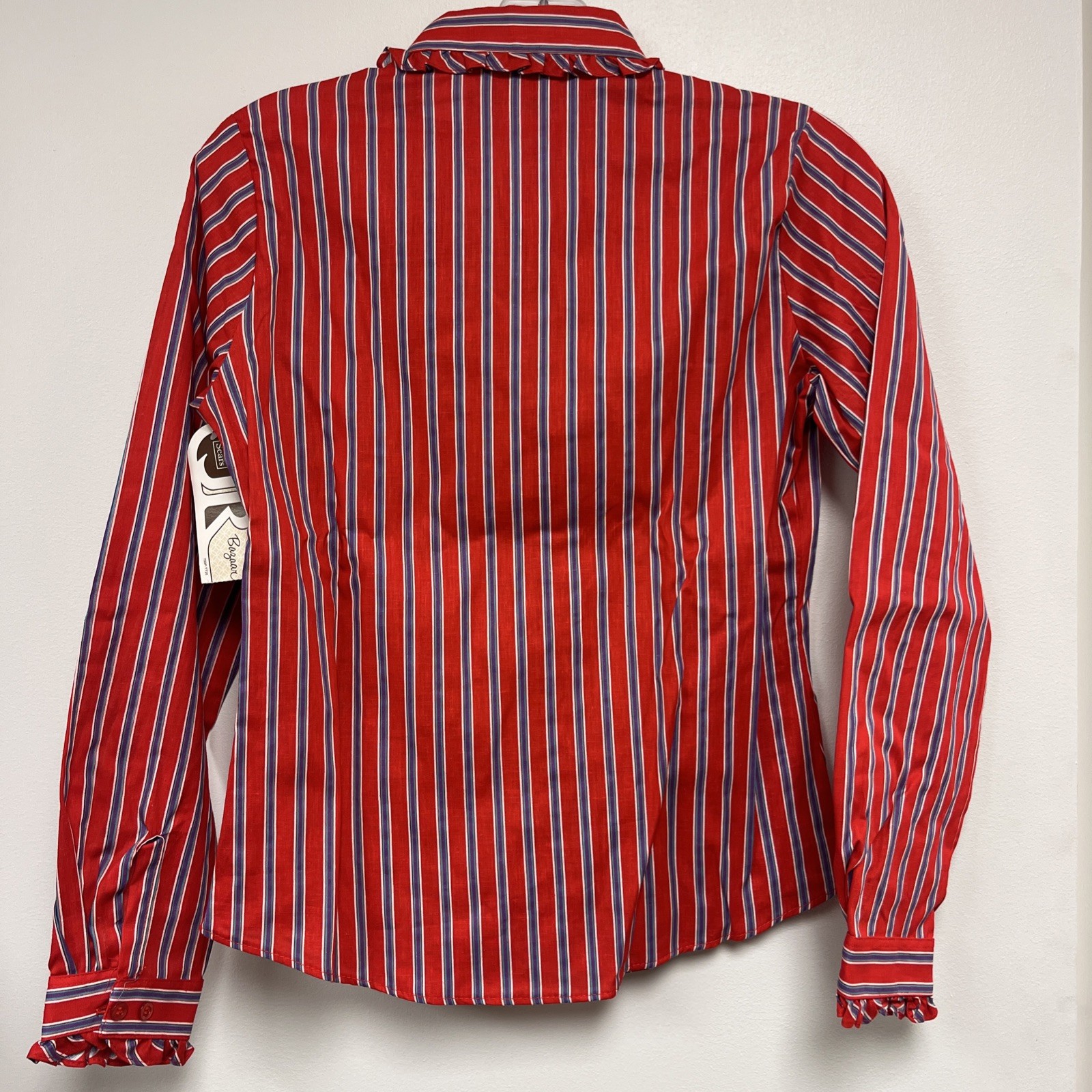 Vintage 1970s Sears JR Bazaar Striped Long Sleeve Button Up Shirt With Ruffles