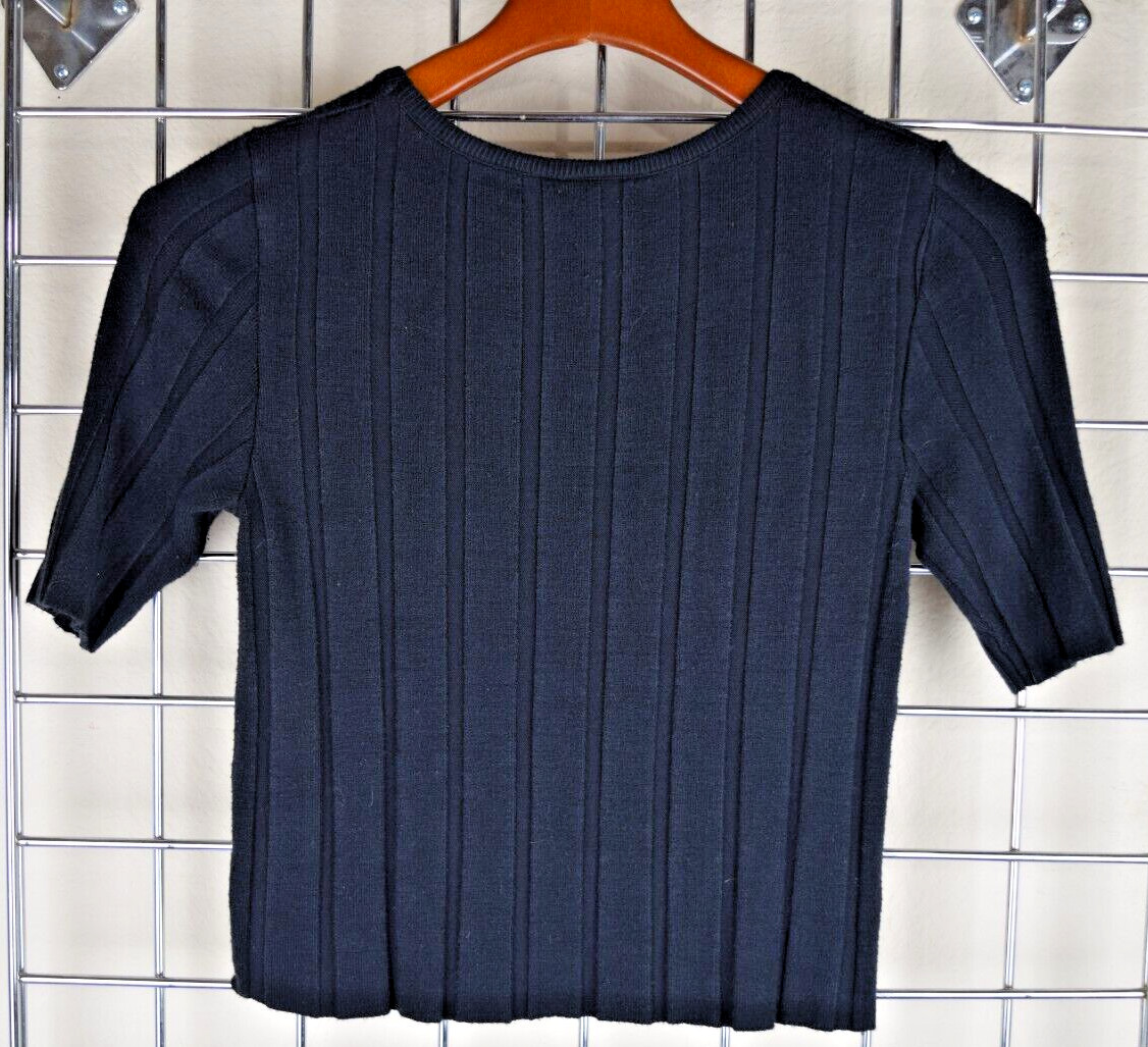 Vintage Knit Top Its Our Time Size S/M 80s Black Ribbed Soft Stretch Rayon Blend