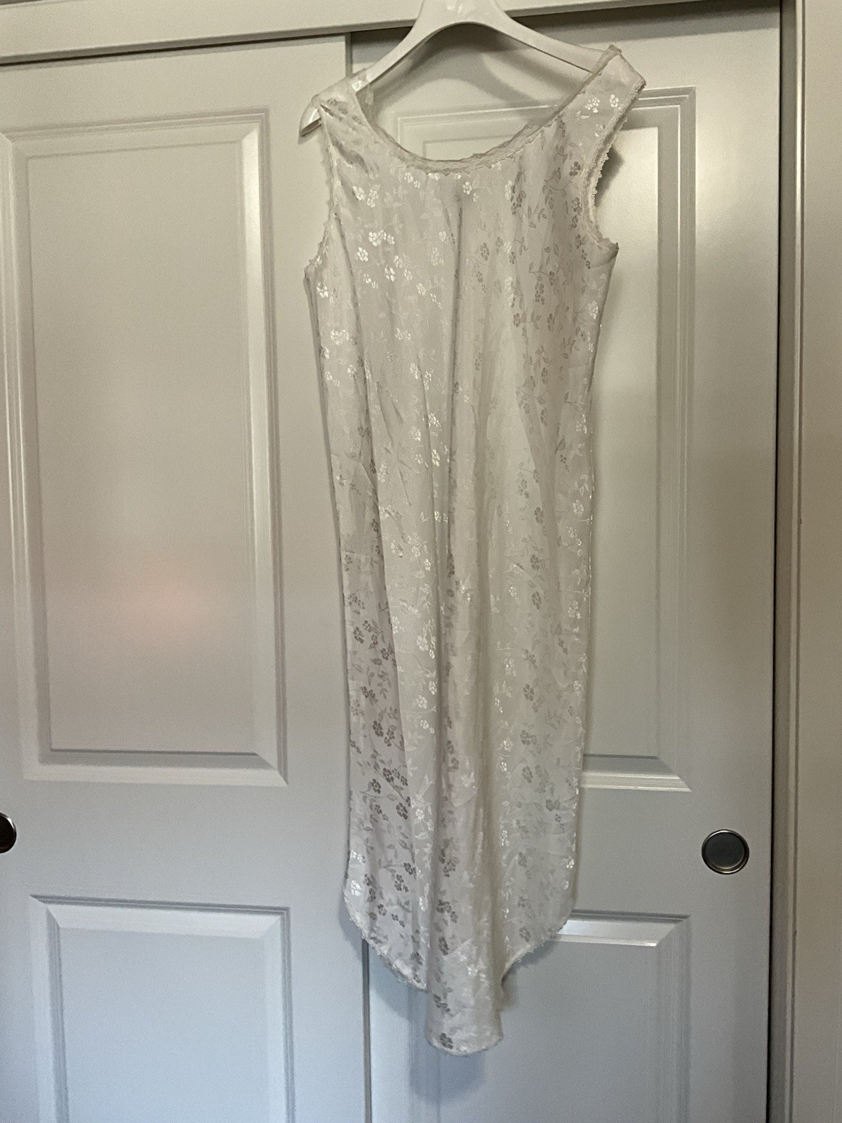 Vintage Ivory Intimate Style Satin and Lace Night Gown Large Ankle Length