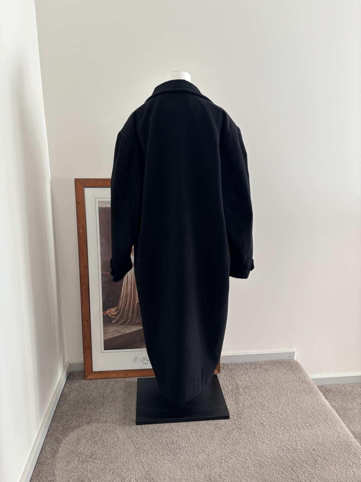 Vintage Riki Nathan Black Wool Cashmere Blend Longline Trench Coat M/L Business