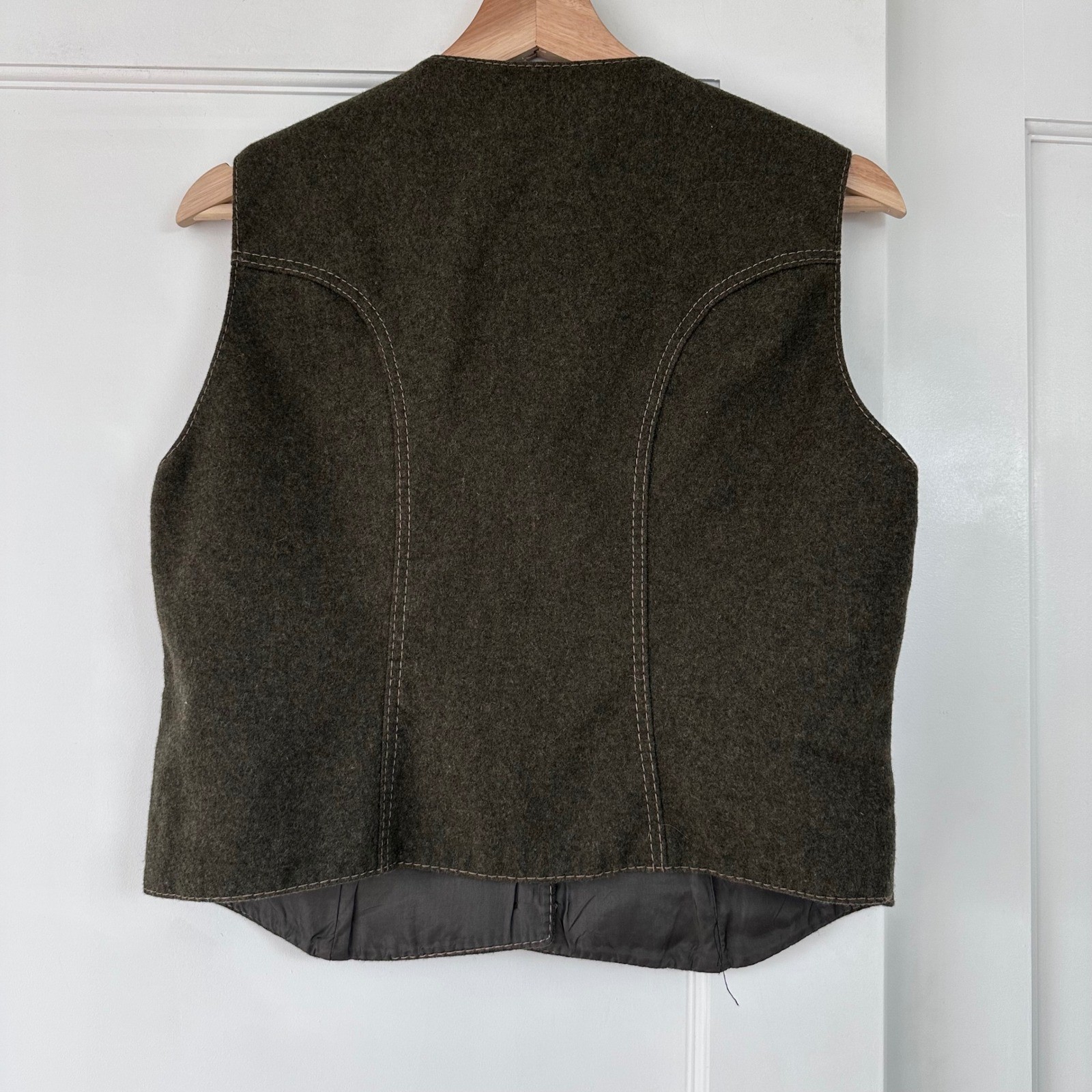 Vintage Green Loden Wool Vest Austrian Trachten Waistcoat Alpine Heritage Gilet