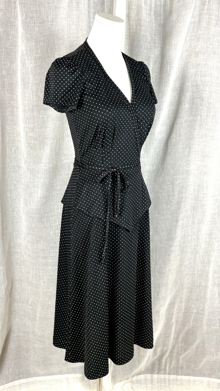 Vintage 70’s Polka Dot Peplum Dress Parisian Chic French Girl Dark Academia Sz S