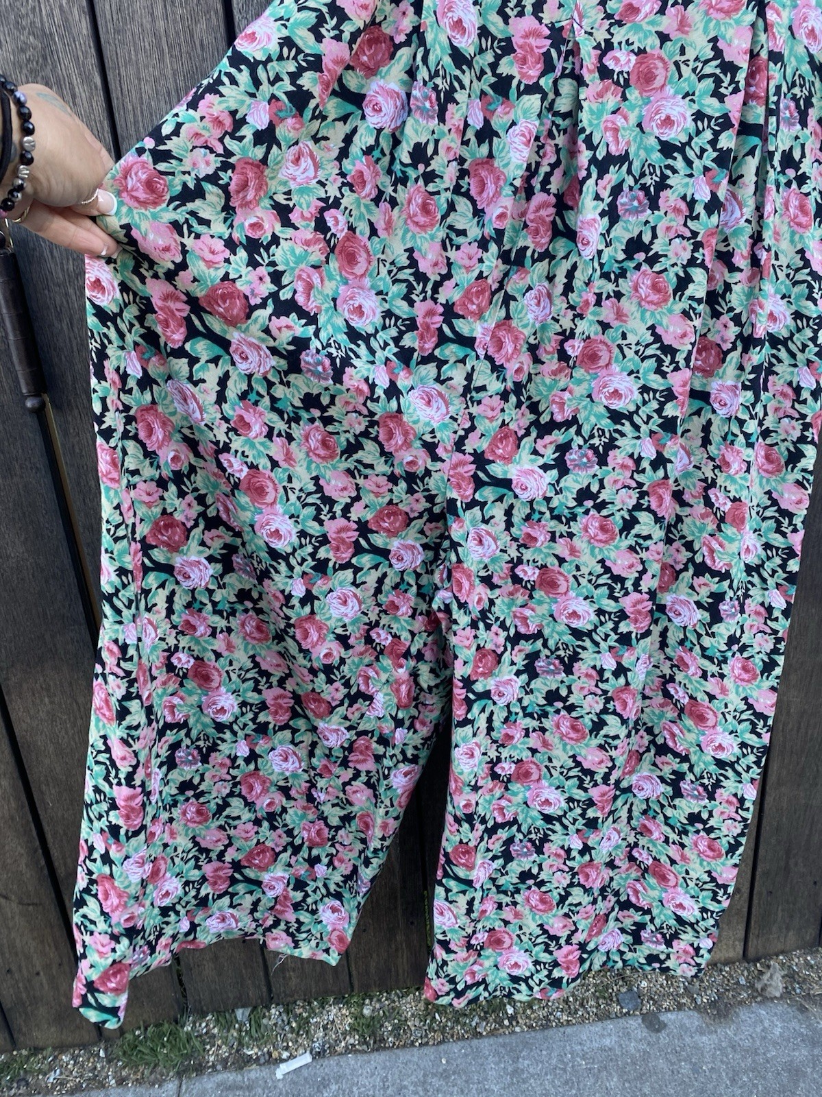 Vintage 1990’s Joule Energy Pink & Black Floral Jumper Wide Leg Jumpsuit M/L