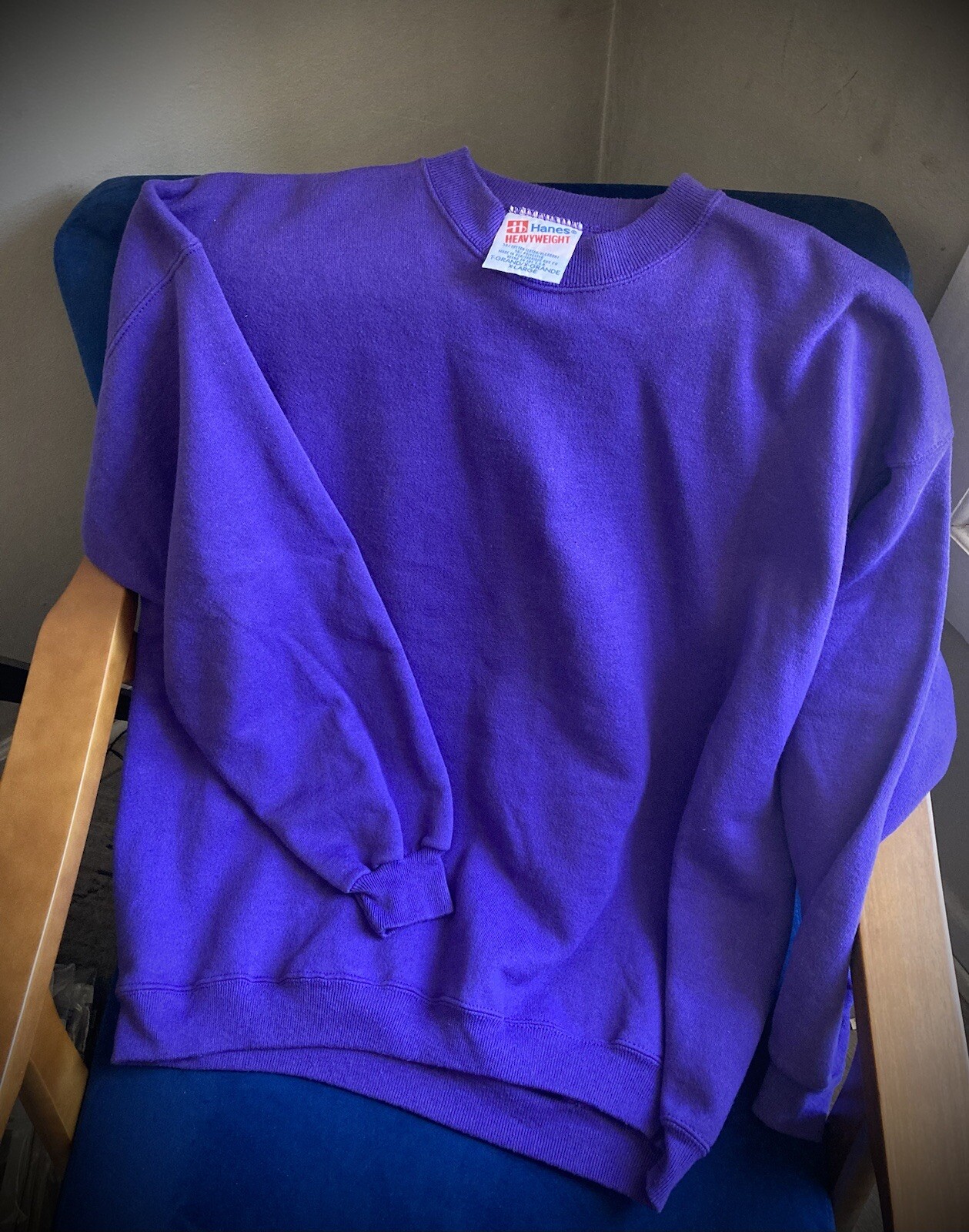 Vintage 90s XL Hanes Heavyweight Purple Long Sleeve Sweater 50/50 Made USA