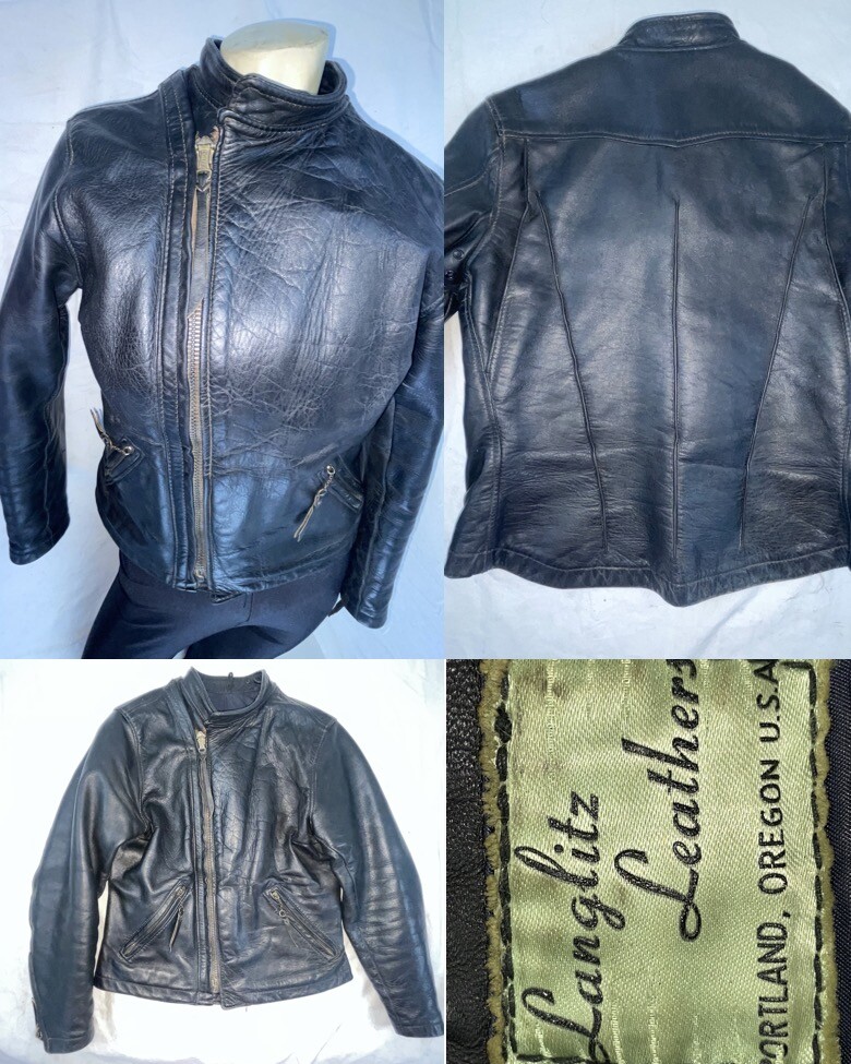 VTG 50s WOMENS SMALL LANGLITZ GREEN LABEL CASCADE MOTORCYCLE BIKER JACKET