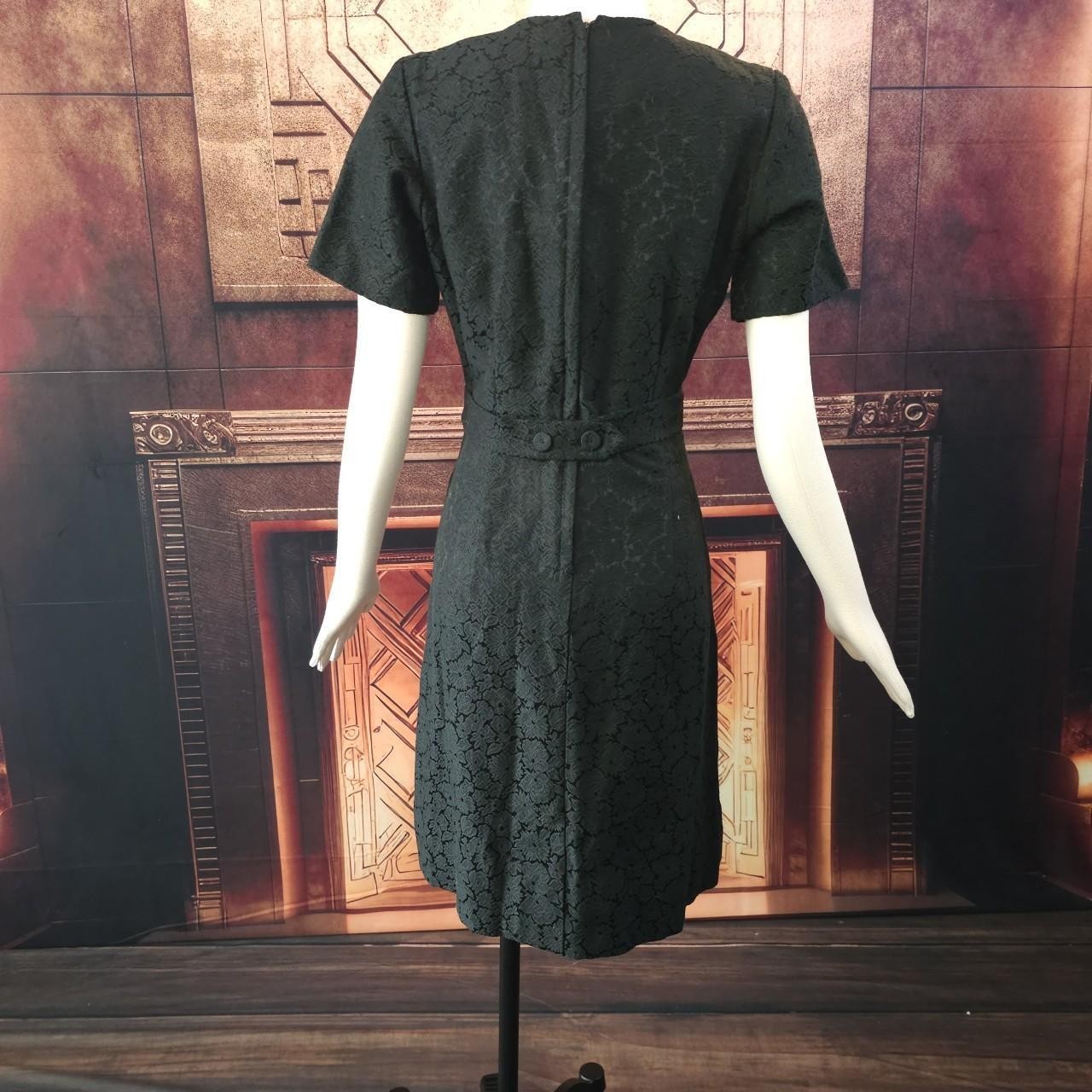 Black Berkshire Damask Layered Dress Gown Vintage 1960s Jacquard Bow Rhinestone