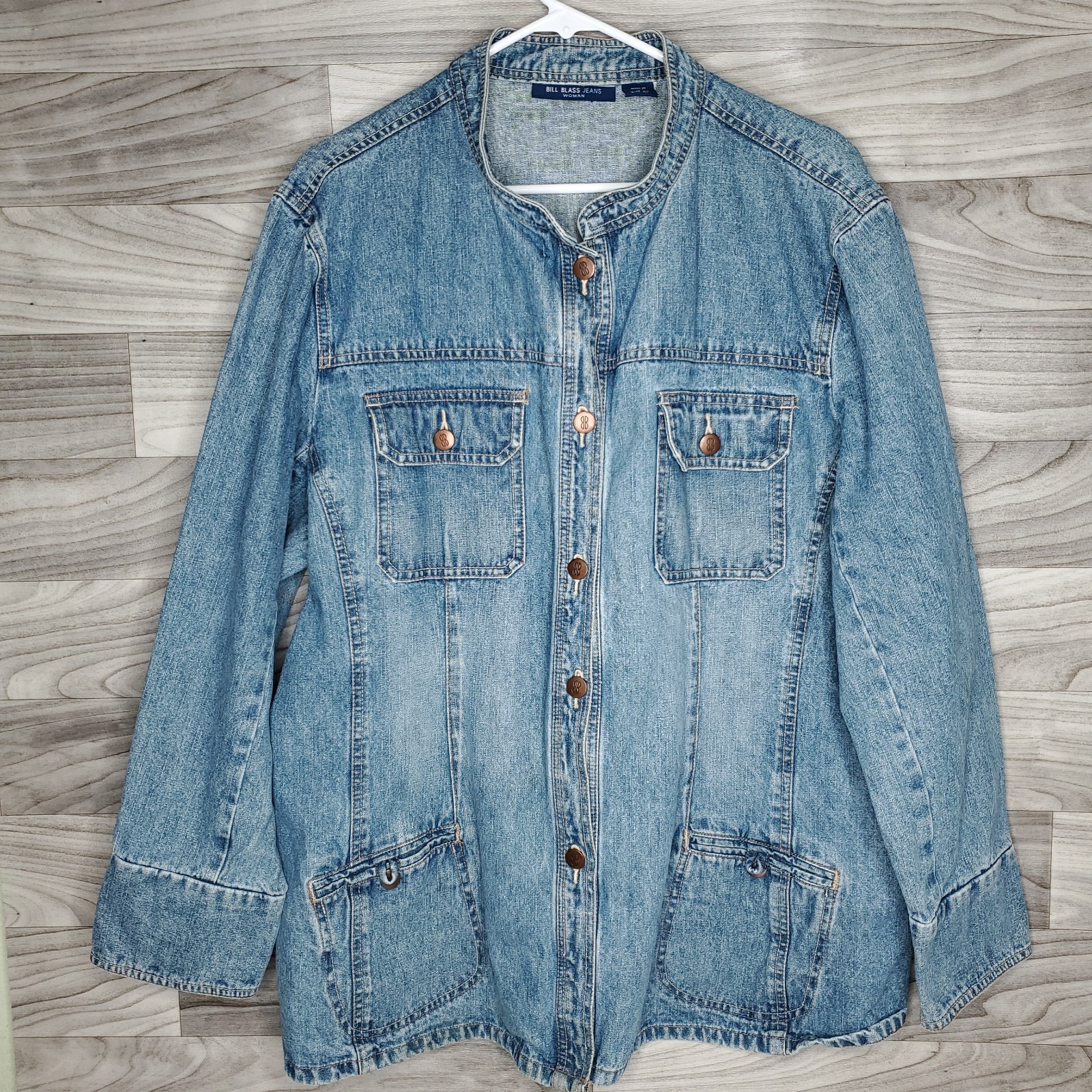 Vintage Bill Blass Denim Blue Jean Barn Coat Jacket 100% Cotton Size 2X Y2k