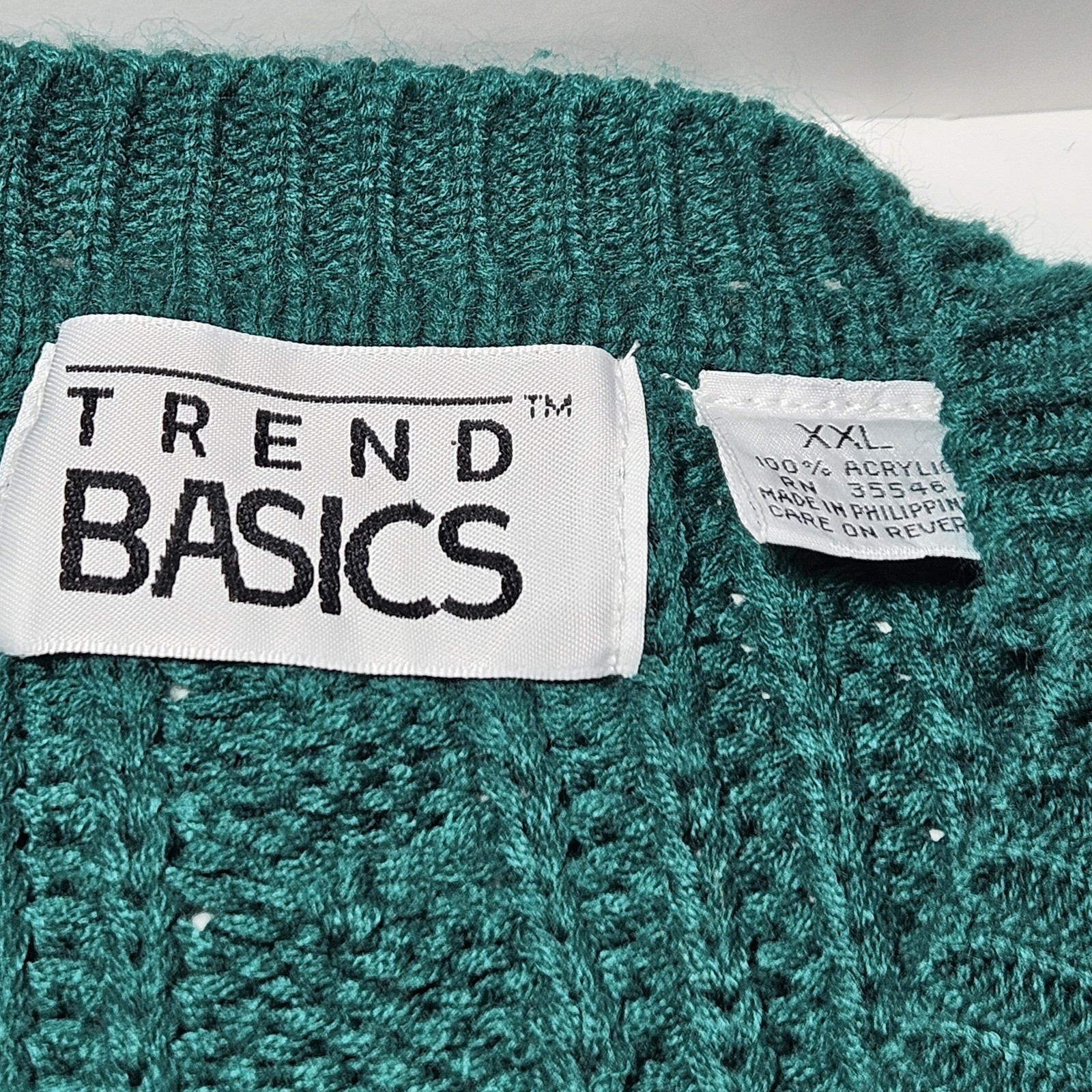 Vintage Sweater Size XXL Extra Large Solid Dark Green Retro 80s 90s Knit