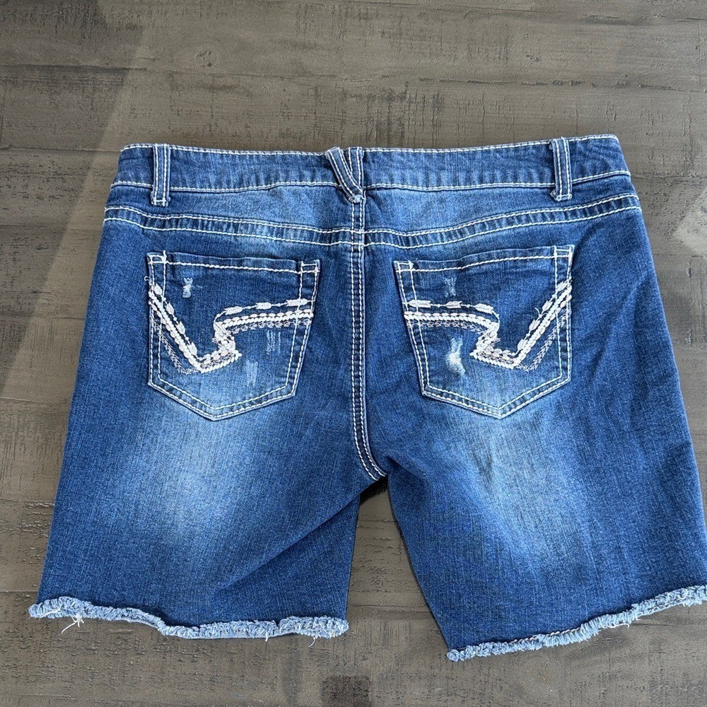 Vanilla Star Distressed Blue Denim Jean Shorts. Womens Size 9. Inseam 6 inches