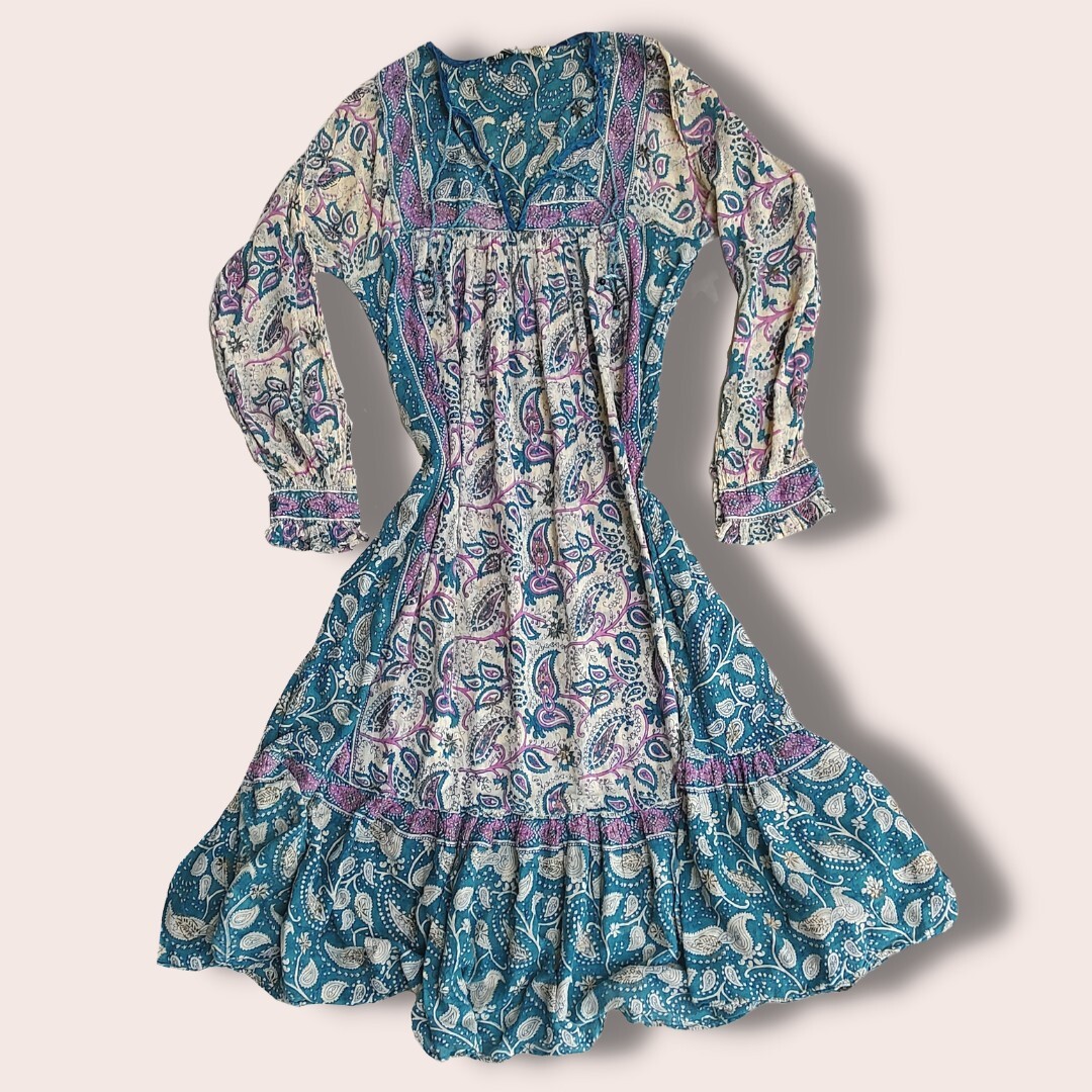 Rare Vintage 70s Starina Paisley Guaze Cotton Dress sz. Medium