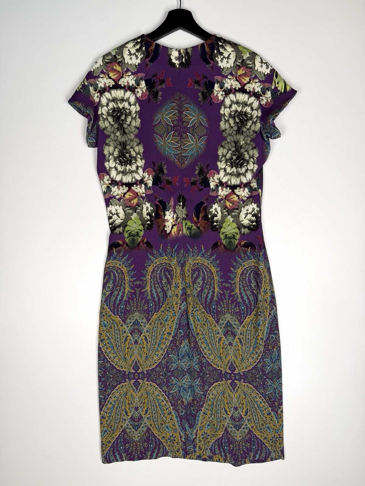 Etro Floral Colorful Paisley Print Short Sleeve V-Neck Midi Dress Womens IT 48