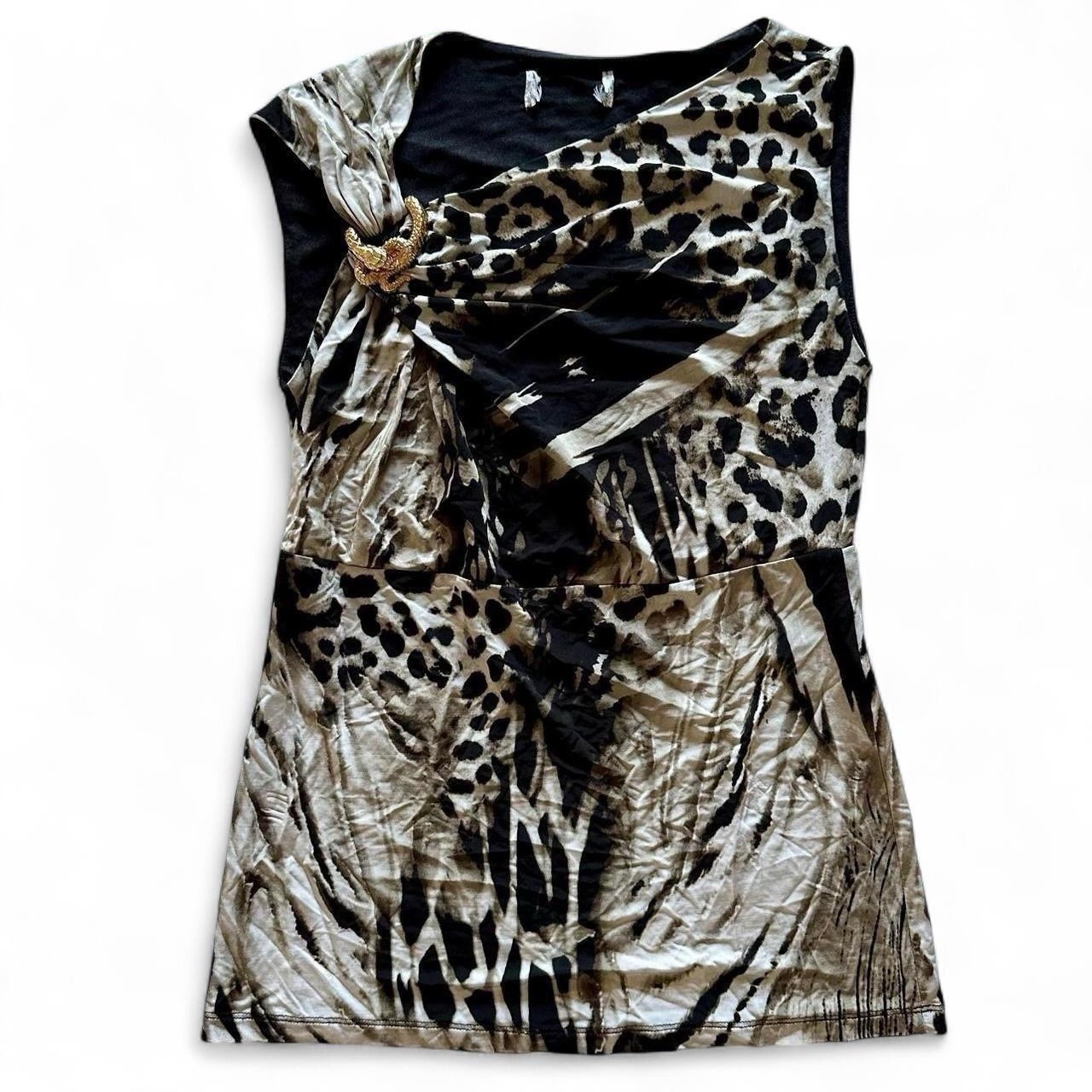 Vintage Y2K Leopard Snake Ring Top Womens AU 8 10 Animal Print Stretch