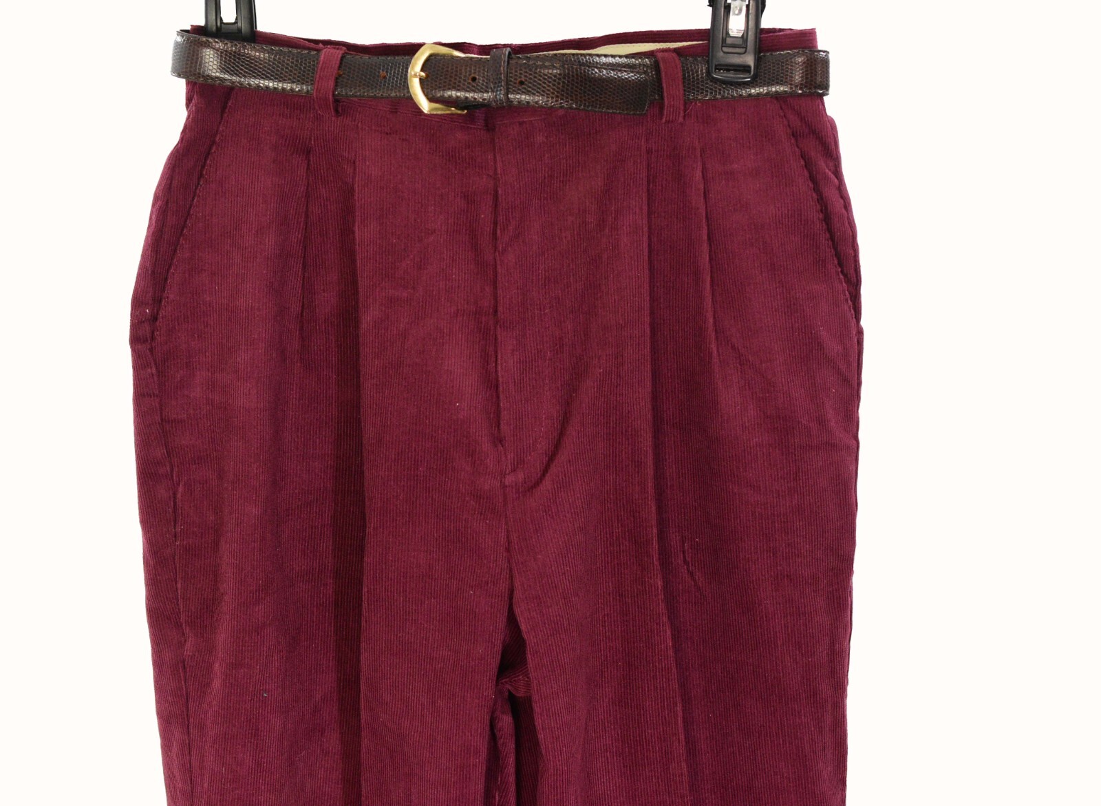 90s Vintage Haggar Red Corduroy High Waist Pleated Pants Belted Womens 4 Office