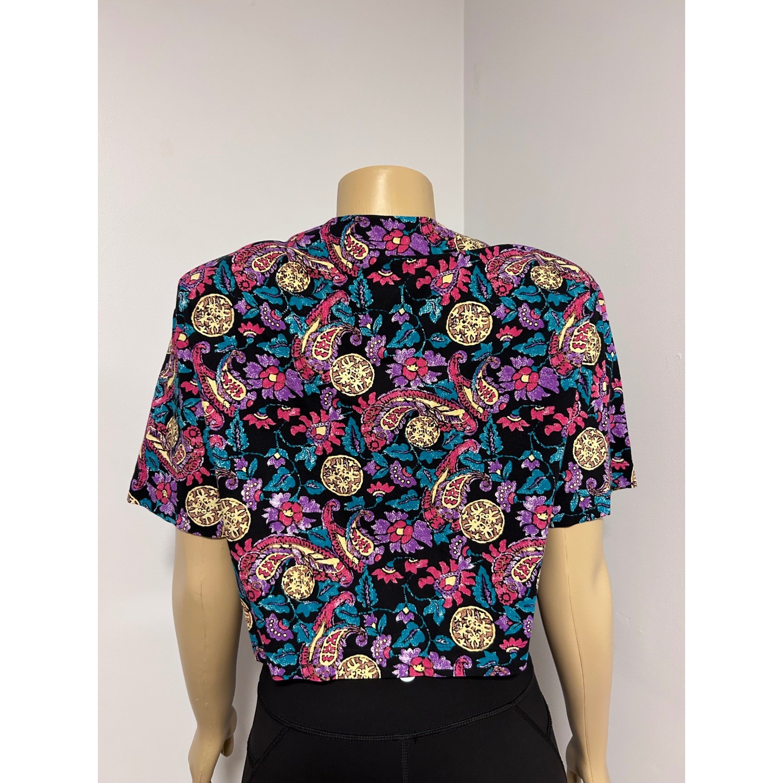 Craig Clothing Co Vintage 90s Paisley Floral Button Front Crop Top Medium Petite