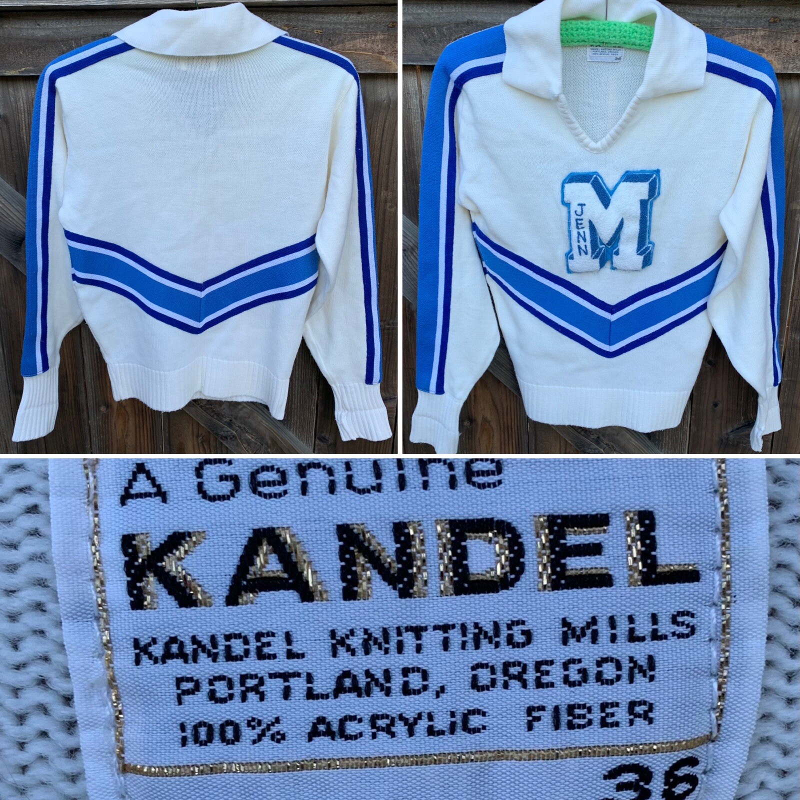 vintage cheer cheerleader sweater “letter M” Kandel Knitting Mills size 36
